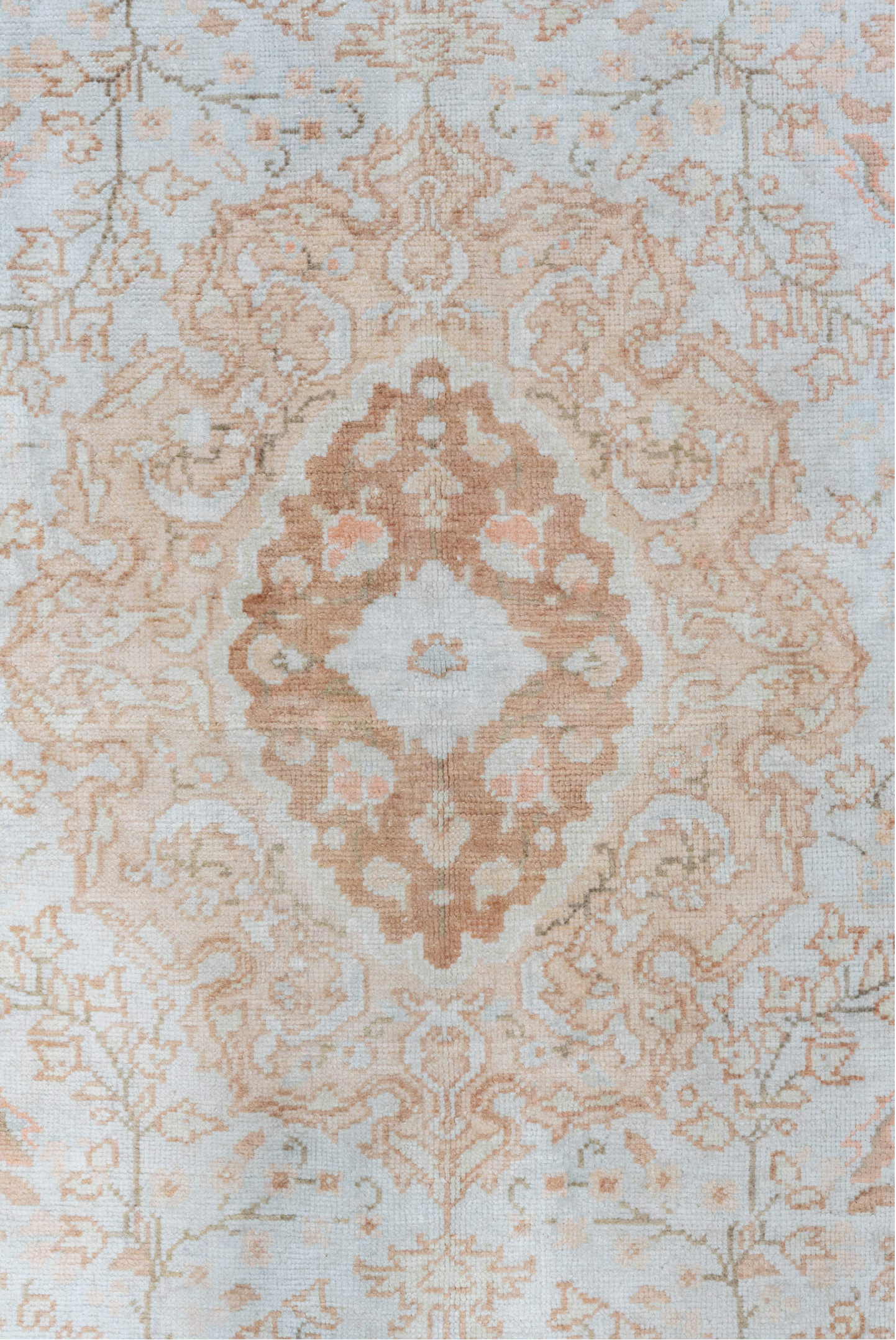 3' x 6' one-of-a-kind handmade vintage Kaisary small size rug. Color palette: antiquewhite, brown, gainsboro, gray