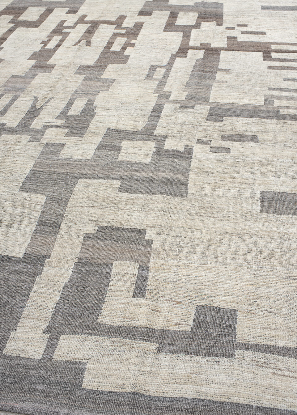 10' x 13' one-of-a-kind handmade vintage Tulu large size rug. Color palette: off-white, gray, light gray, gainsboro
