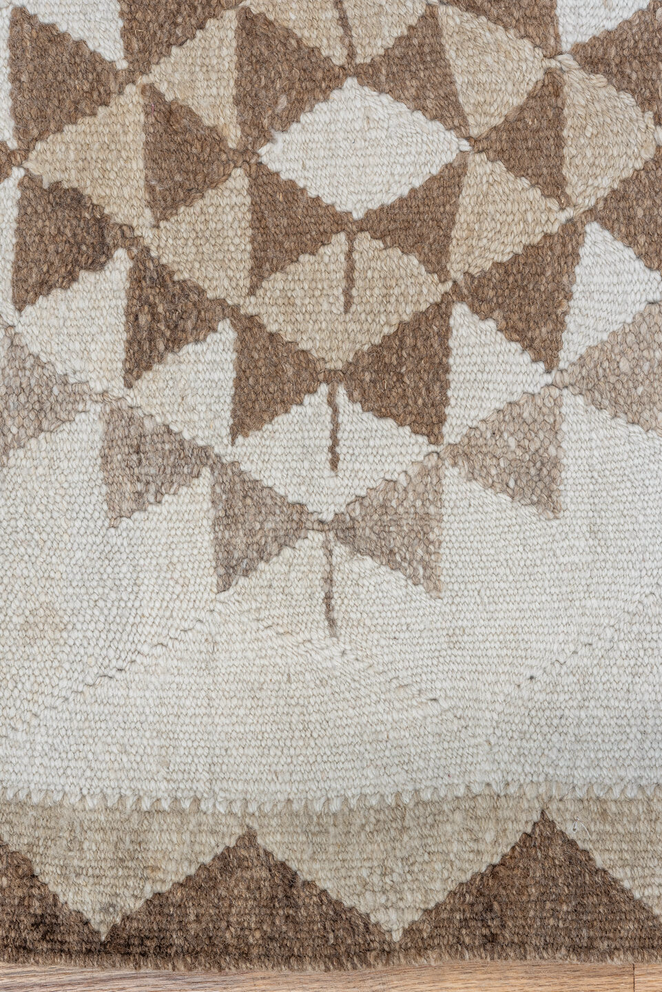 3' x 10' one-of-a-kind handmade vintage Kilim runner rug. Color palette: brown, gainsboro, gray, light gray, off-white, pink