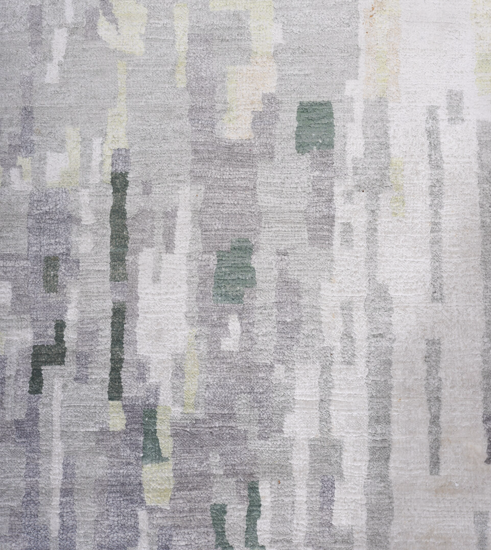 7' x 9' one-of-a-kind handmade vintage Contemporary rug. Color palette: brown, dark gray, gainsboro, gray, light gray