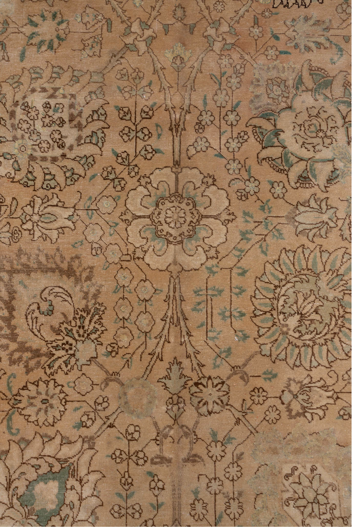 11' x 12' one-of-a-kind handmade vintage Sivas oversize rug. Color palette: brown, gray, light gray, off-white, orange, pink