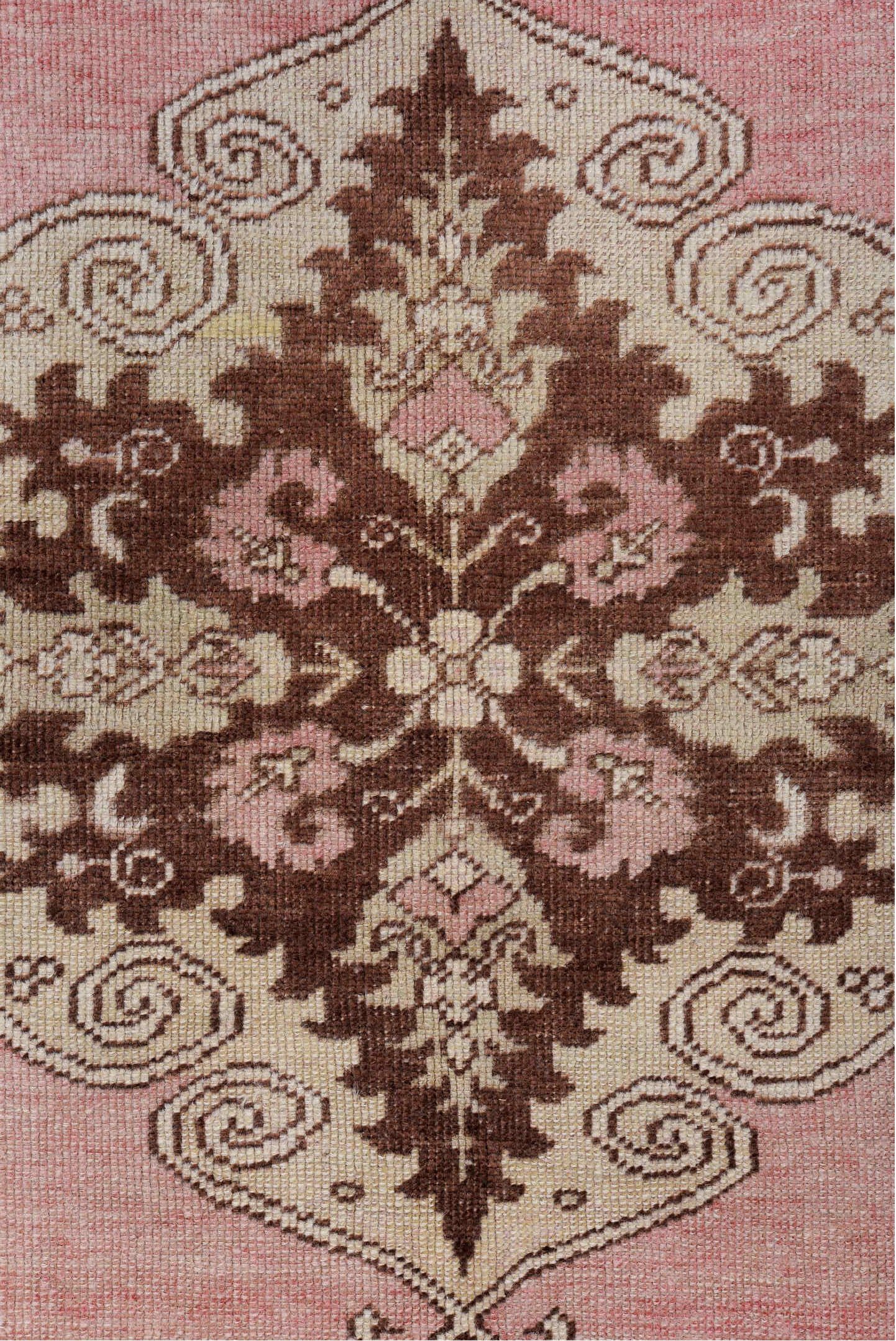 3' x 10' one-of-a-kind handmade vintage Oushak runner rug. Color palette: brown, gray, light gray, off-white, orange, pink