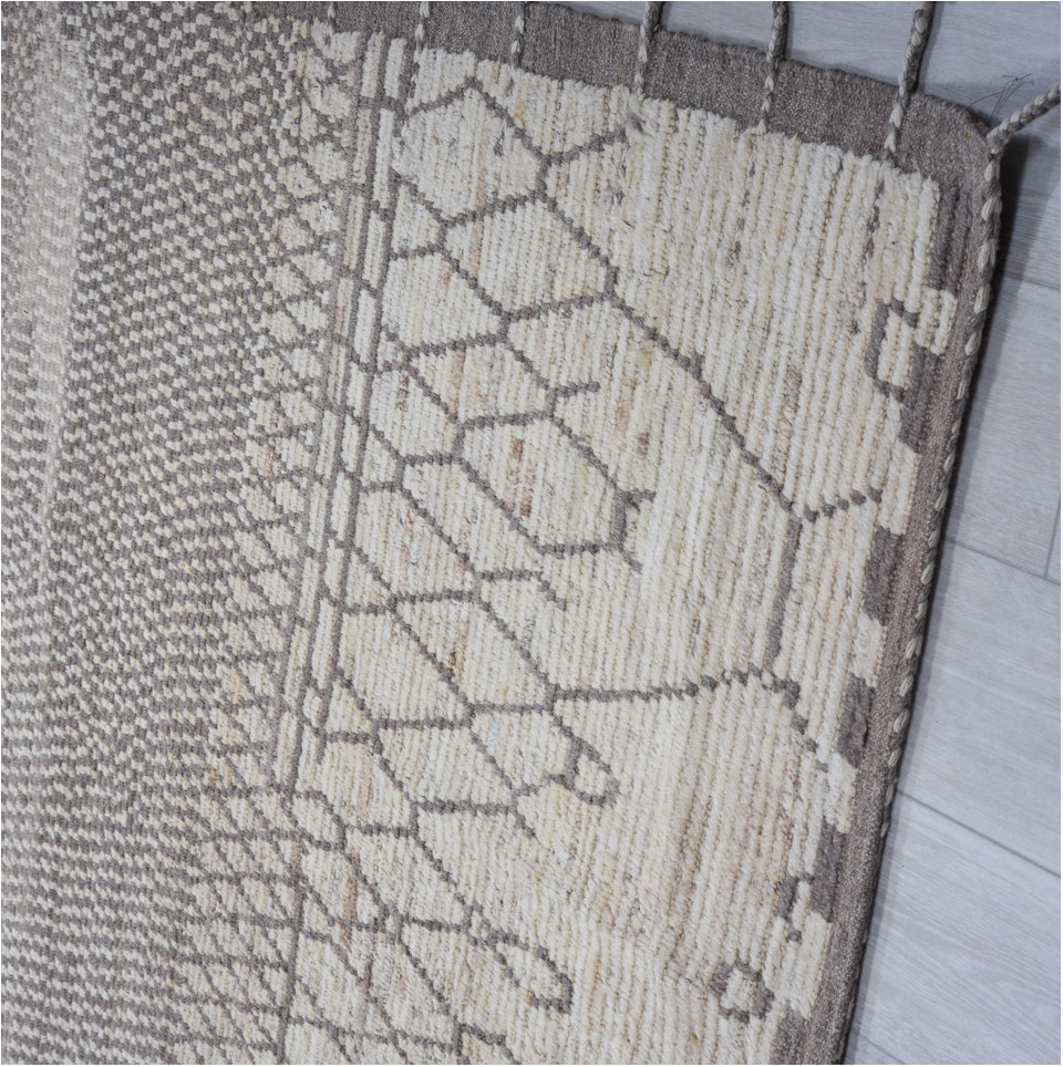 9' x 11' one-of-a-kind handmade vintage Tulu large size rug. Color palette: blue, dark gray, dim gray, gray, light blue