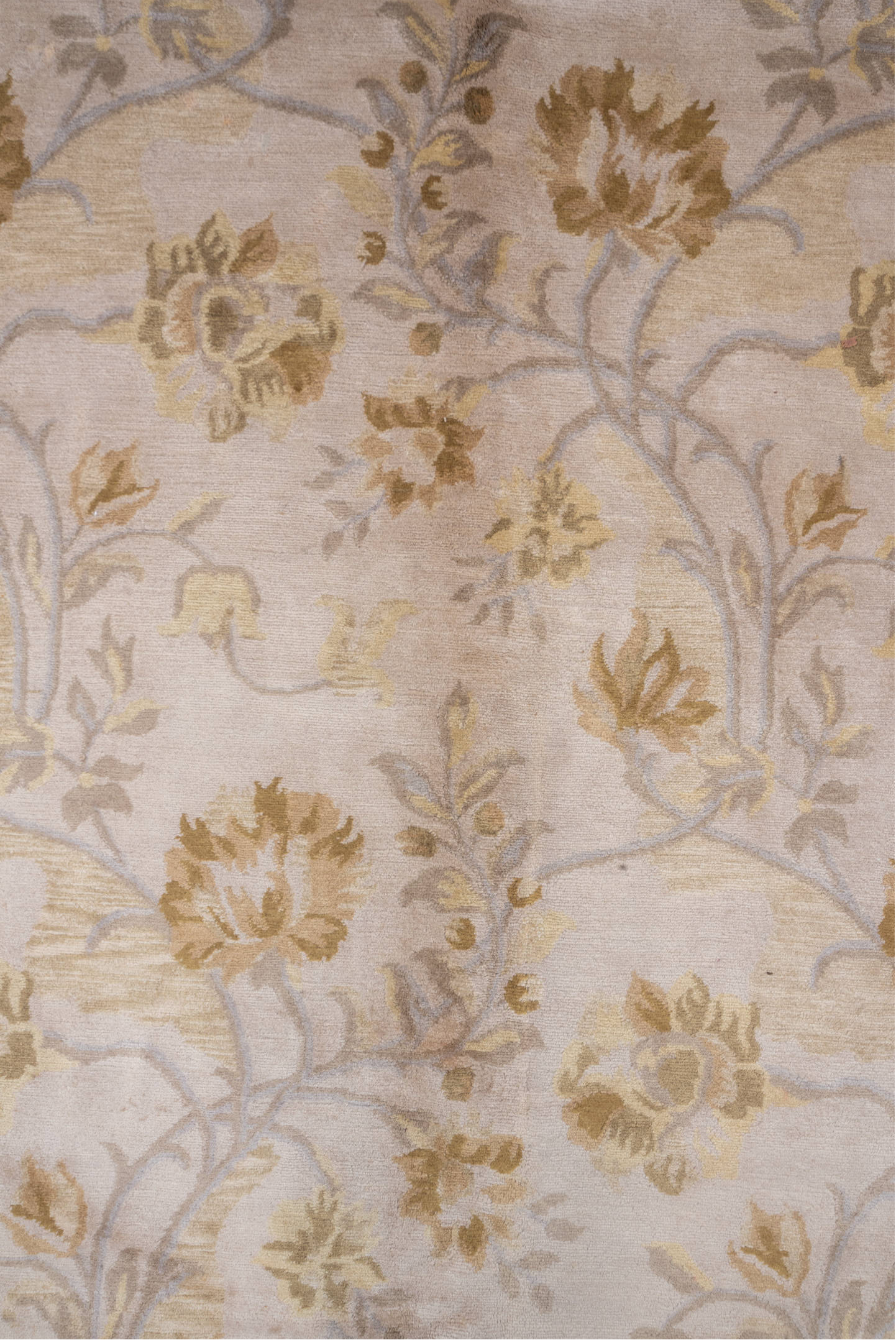 9' x 13' one-of-a-kind handmade vintage India large size rug. Color palette: brown, gray, light gray, off-white, orange