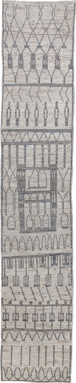 3' x 16' one-of-a-kind handmade vintage Tulu runner rug. Color palette: black, charcoal, dark gray, dim gray, gainsboro