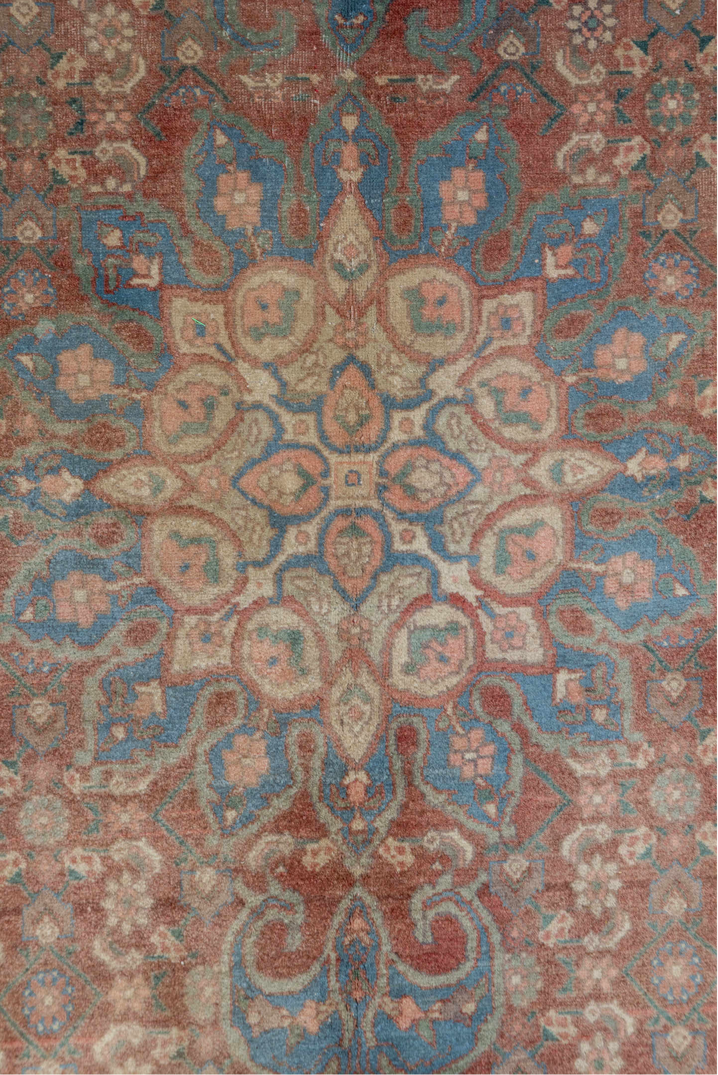 6' x 9' one-of-a-kind handmade vintage Bidjar medium size rug. Color palette: blue, brown, dim gray, gray, pink, red