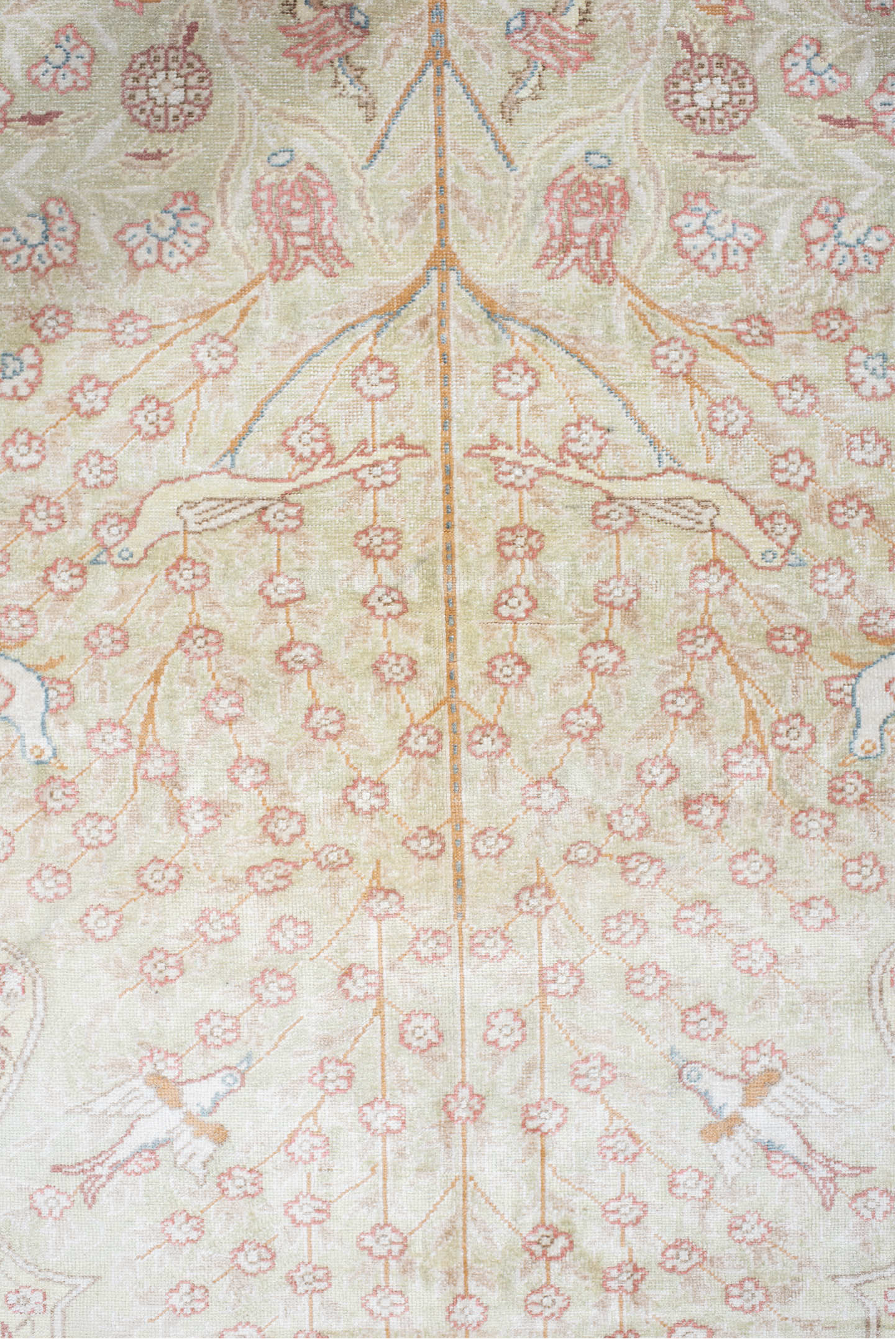 3' x 5' one-of-a-kind handmade vintage Kaisary small size rug. Color palette: pink, off-white, light gray, gray, brown