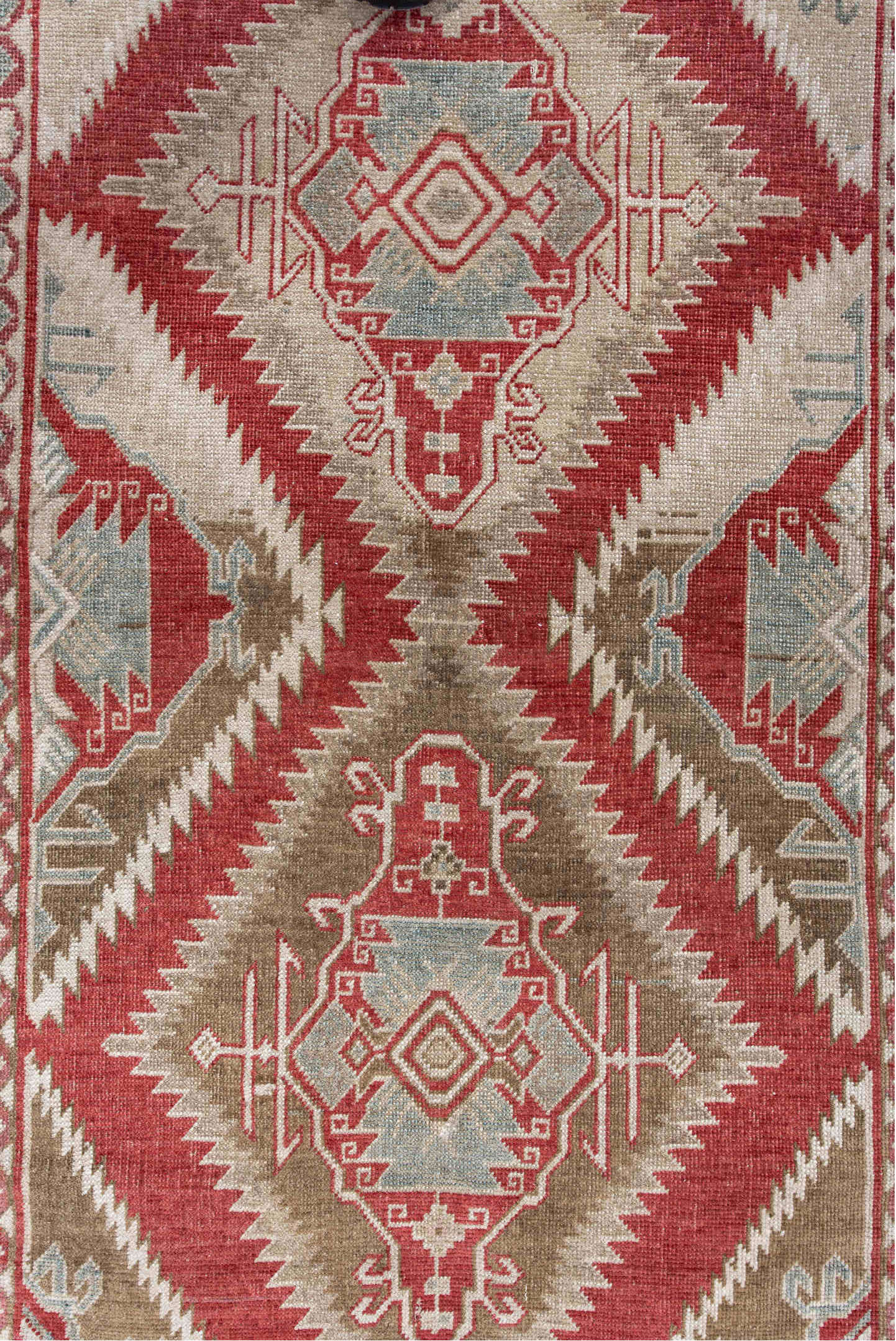 3' x 5' one-of-a-kind handmade vintage Caucasian small size rug. Color palette: brown, gray, light gray, off-white, pink
