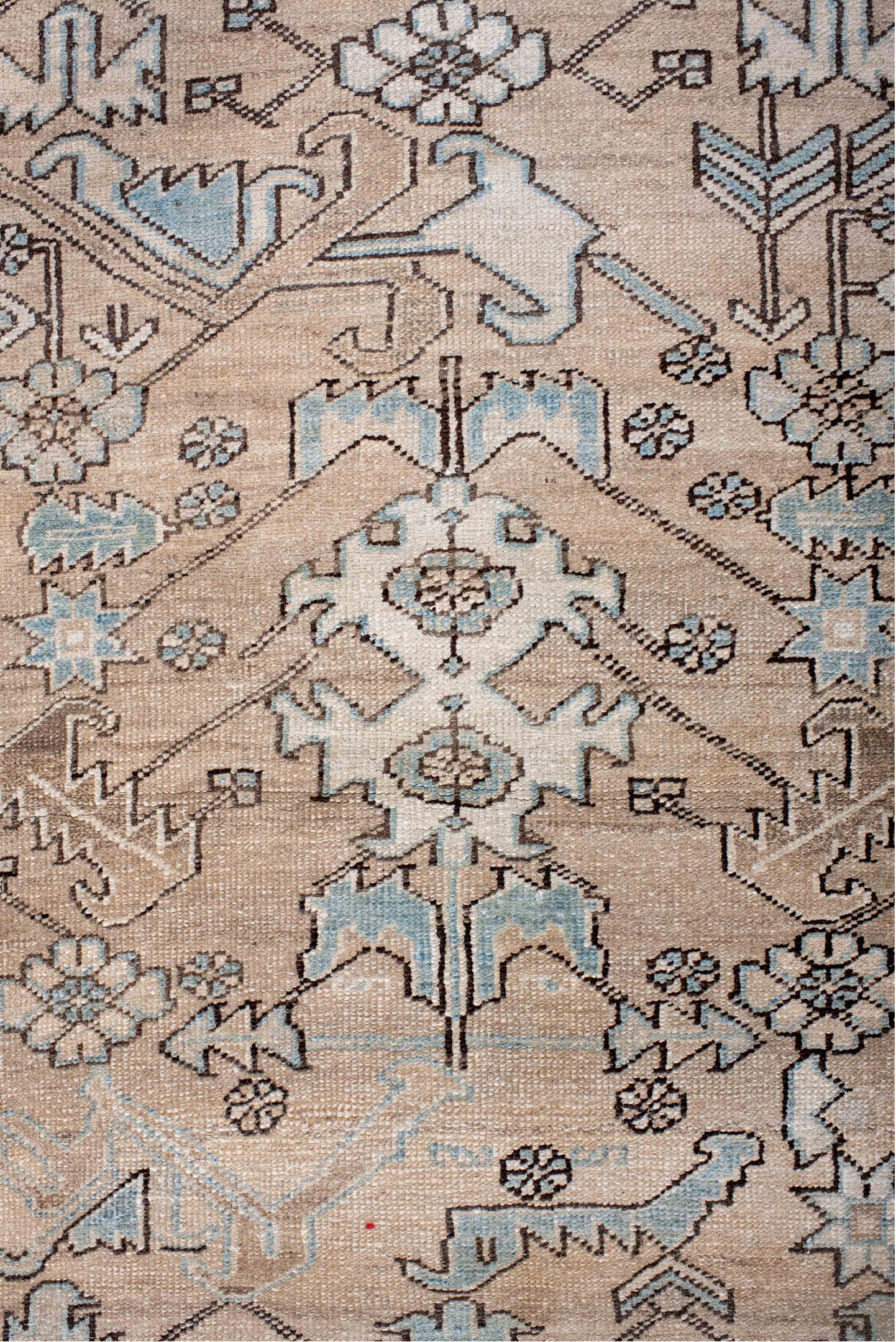 3' x 14' one-of-a-kind handmade vintage Heriz runner rug. Color palette: black, blue, brown, dim gray, gainsboro, gray