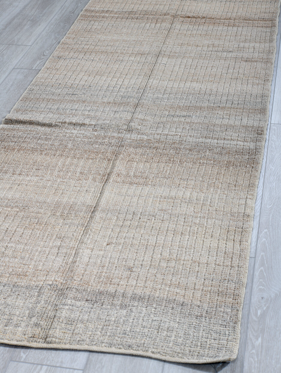 3' x 9' one-of-a-kind handmade vintage Tulu runner rug. Color palette: black, dark gray, dim gray, gainsboro, gray