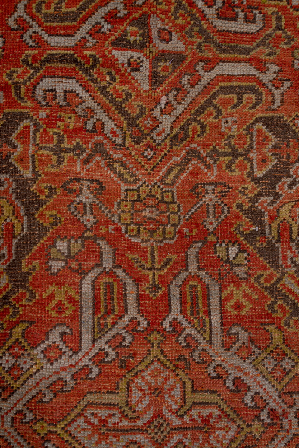 12' x 13' one-of-a-kind handmade vintage Oushak oversize rug. Color palette: brown, gray, pink, red