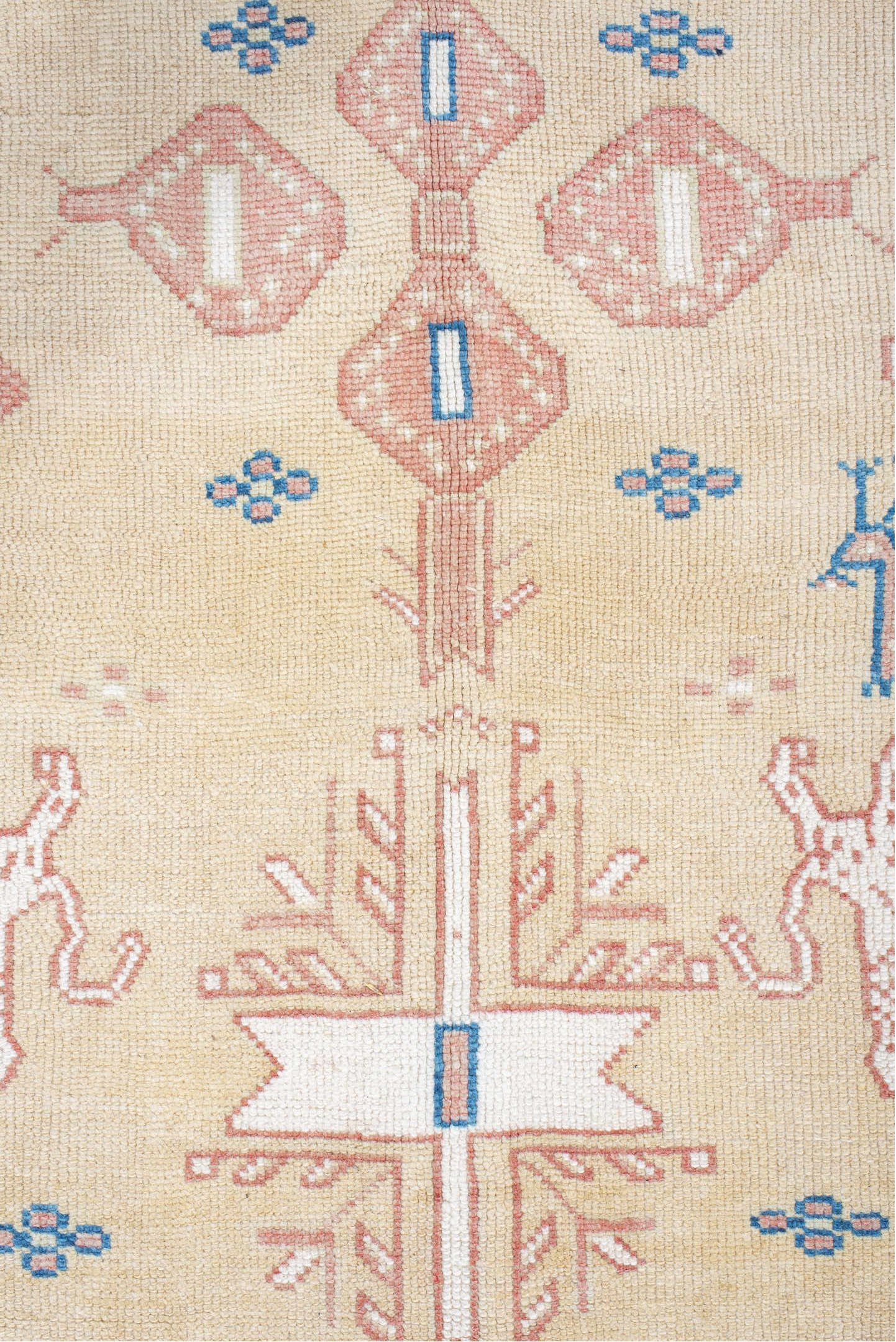 4' x 9' one-of-a-kind handmade vintage Moroccan rug. Color palette: blue, brown, gainsboro, gray, light gray, off-white