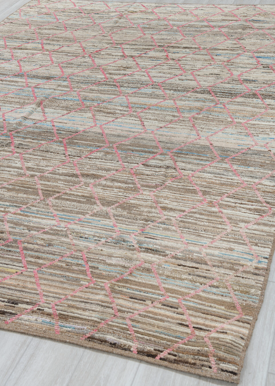 8' x 10' one-of-a-kind handmade vintage Tulu large size rug. Color palette: blue, gray, light blue, light gray, off-white