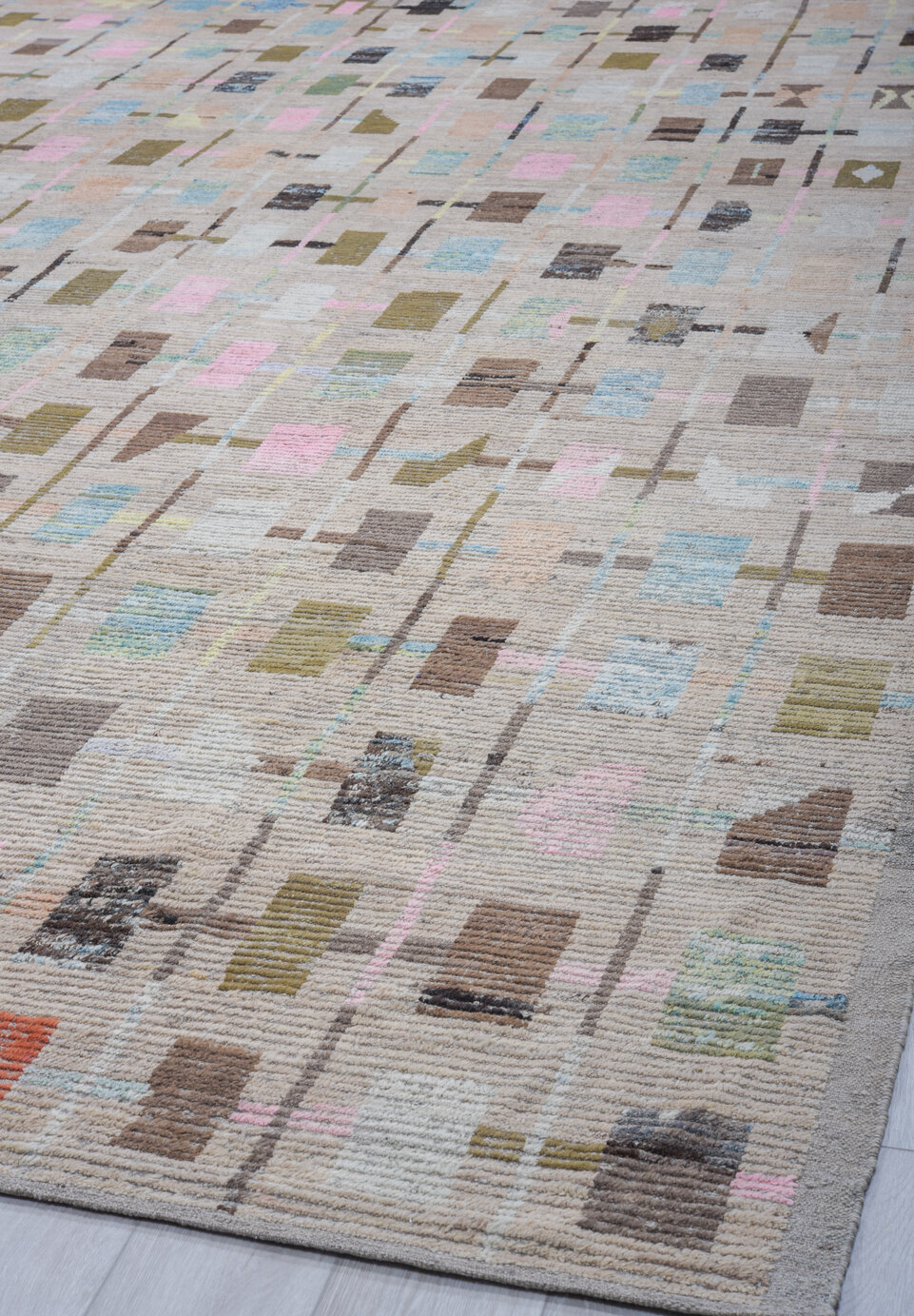 8' x 14' one-of-a-kind handmade vintage Tulu large size rug. Color palette: blue, brown, dim gray, gray, light blue