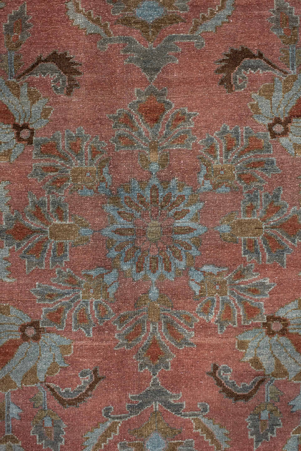 8' x 12' one-of-a-kind handmade vintage Lilian large size rug. Color palette: gray, pink, brown, red, dim gray