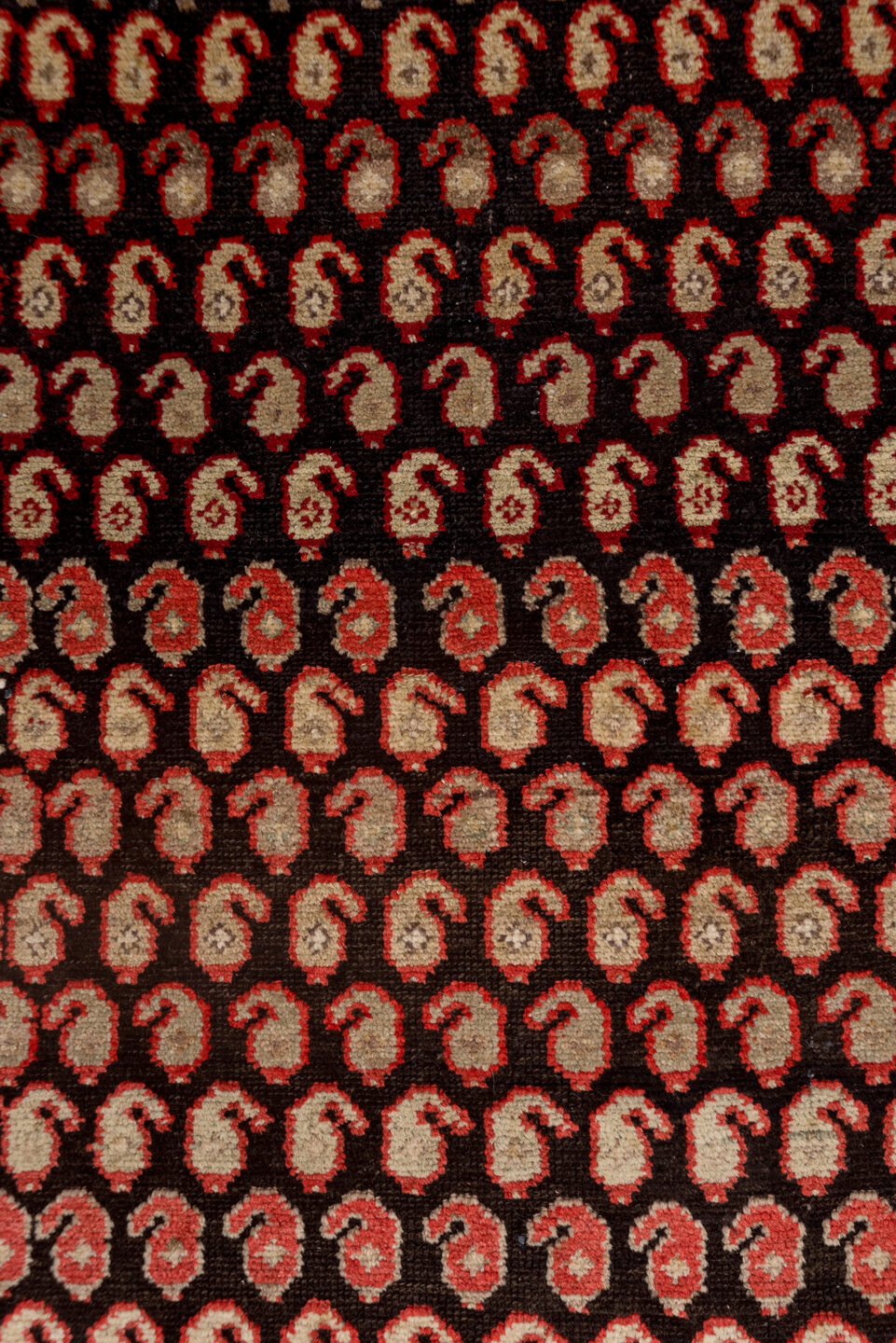 3' x 14' one-of-a-kind handmade vintage Malayer runner rug. Color palette: black, blue, brown, gray, maroon, pink, red