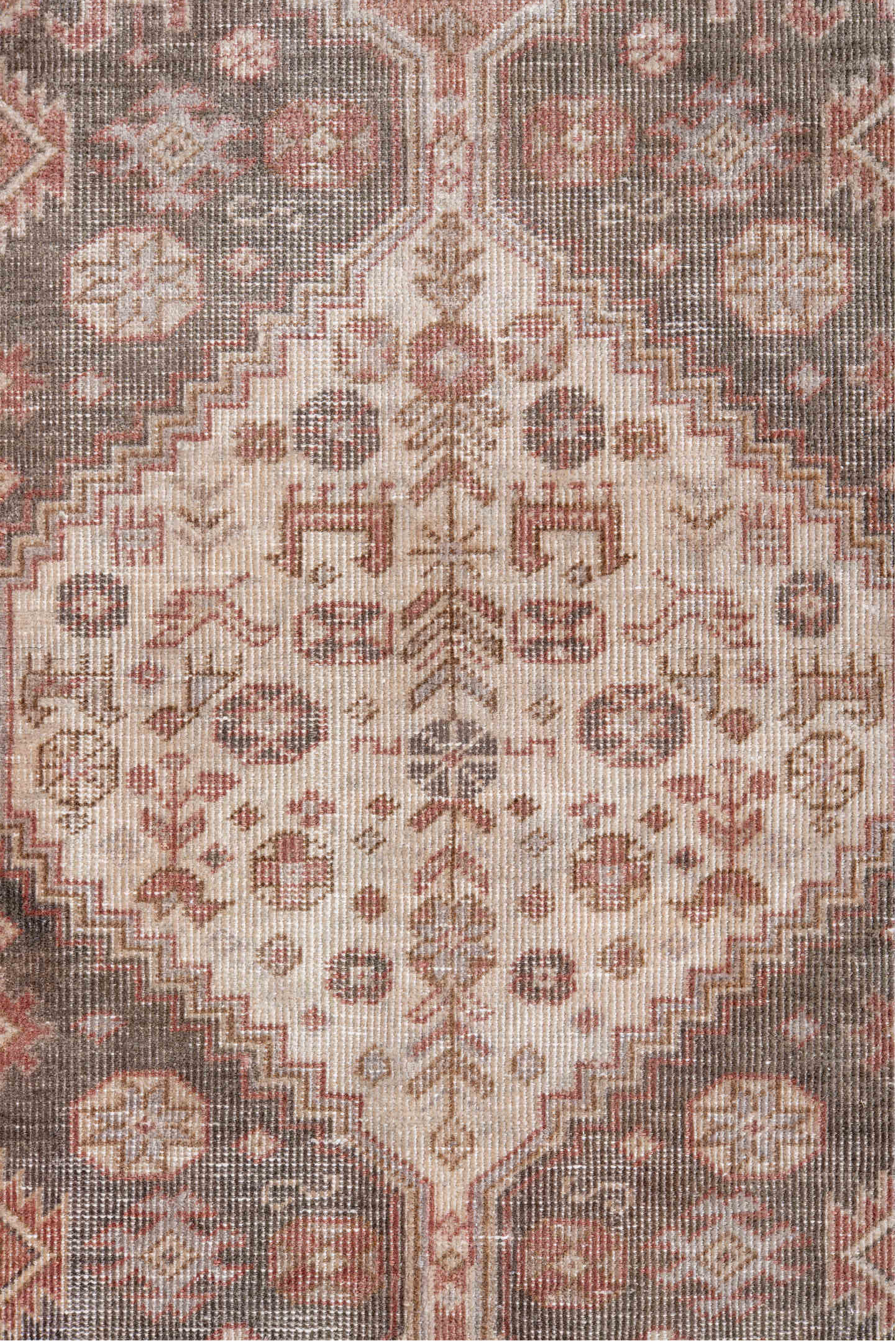 3' x 5' one-of-a-kind handmade vintage Sivas small size rug. Color palette: black, brown, gray, lavender blush, light gray