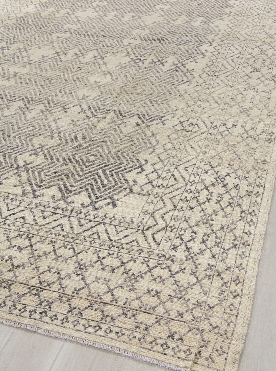 10' x 14' one-of-a-kind handmade vintage Khorassan large size rug. Color palette: brown, dim gray, gray, light gray