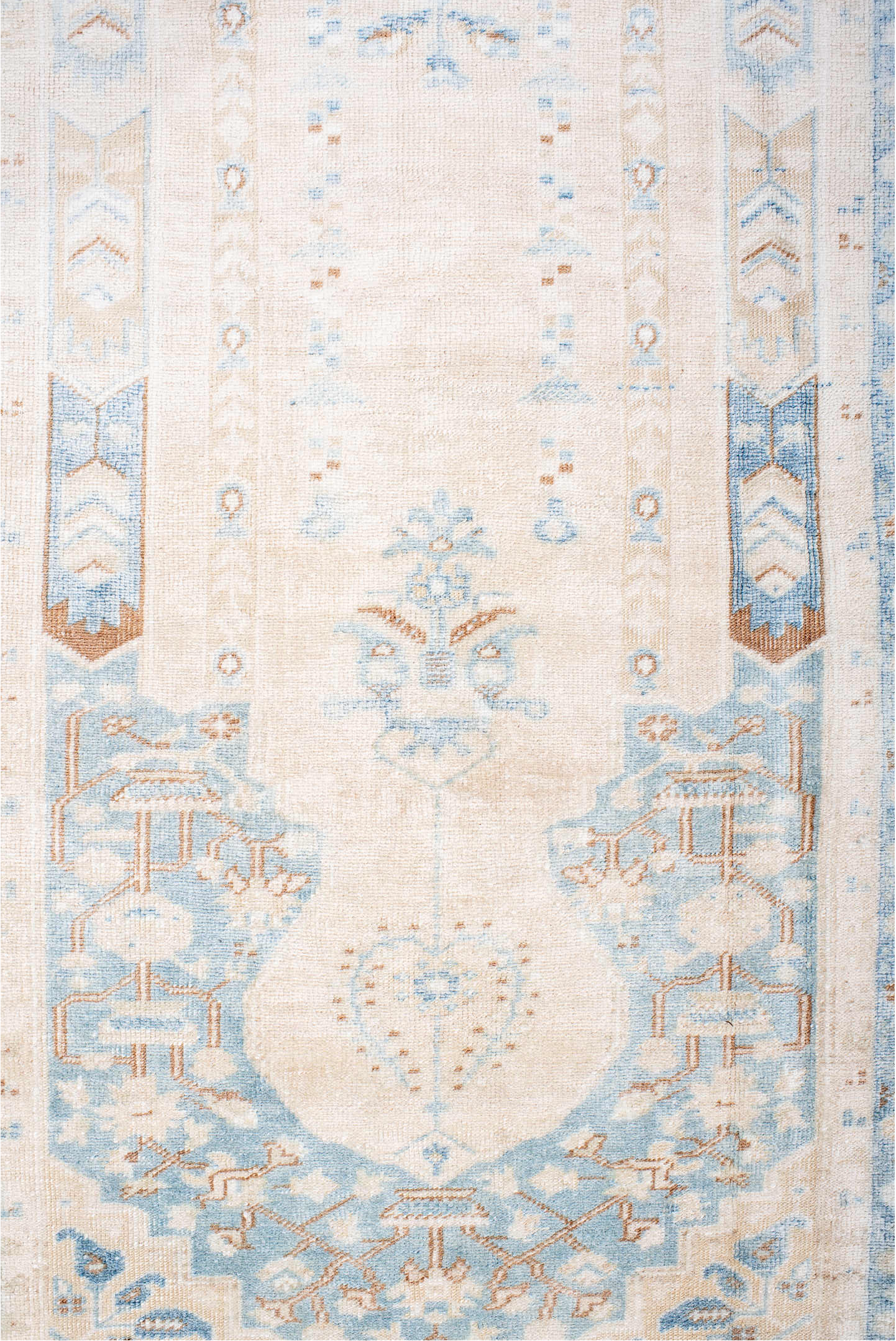3' x 5' one-of-a-kind handmade vintage Anatol small size rug. Color palette: brown, gainsboro, gray, light blue, light gray