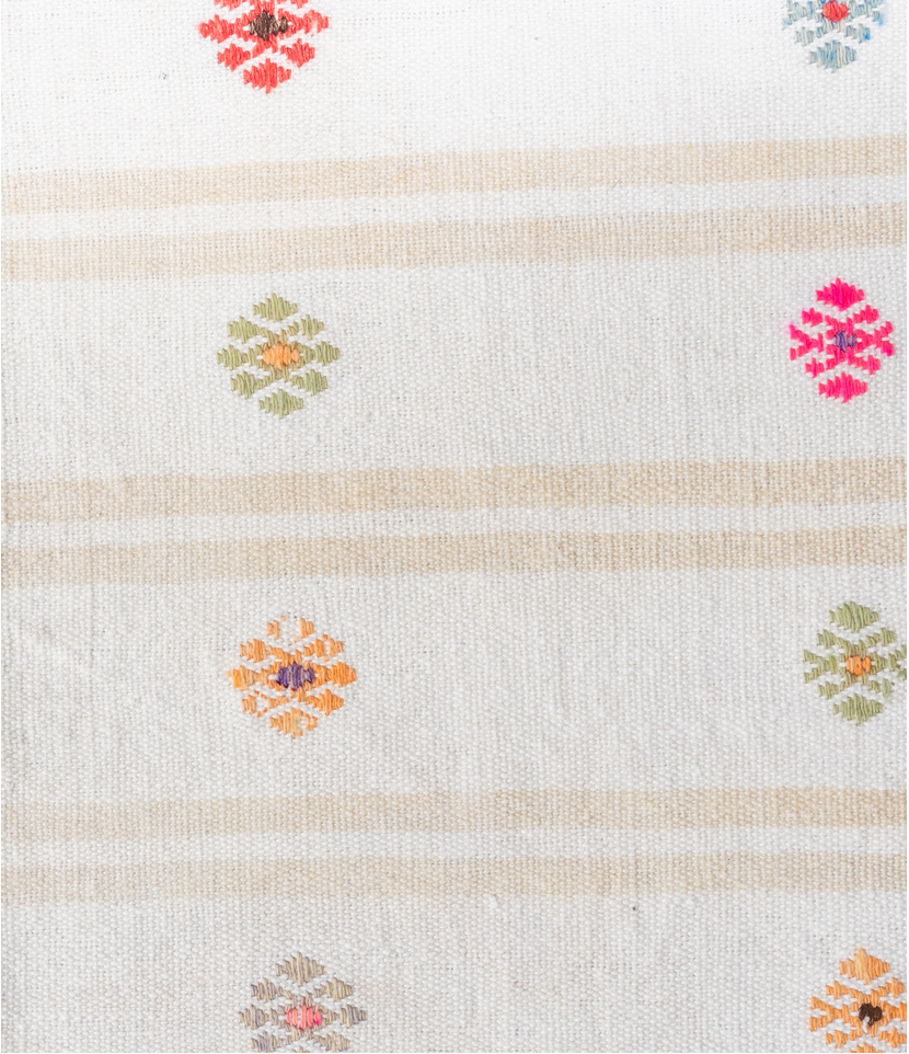 2' x 16' one-of-a-kind handmade vintage Flatweave runner rug. Color palette: brown, gainsboro, gray, light blue, light gray