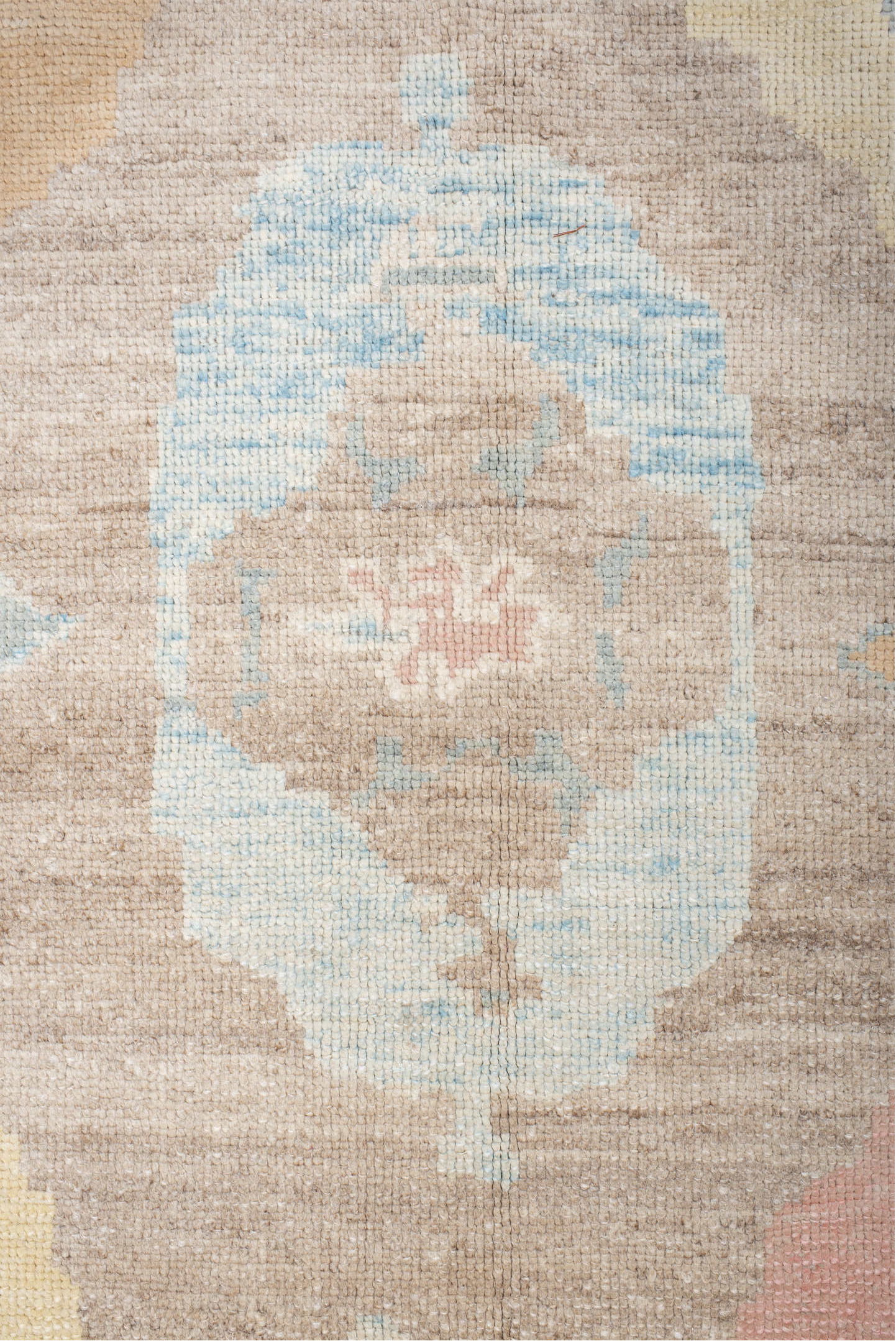 9' x 12' one-of-a-kind handmade vintage Oushak large size rug. Color palette: gray, brown, orange, off-white, light gray