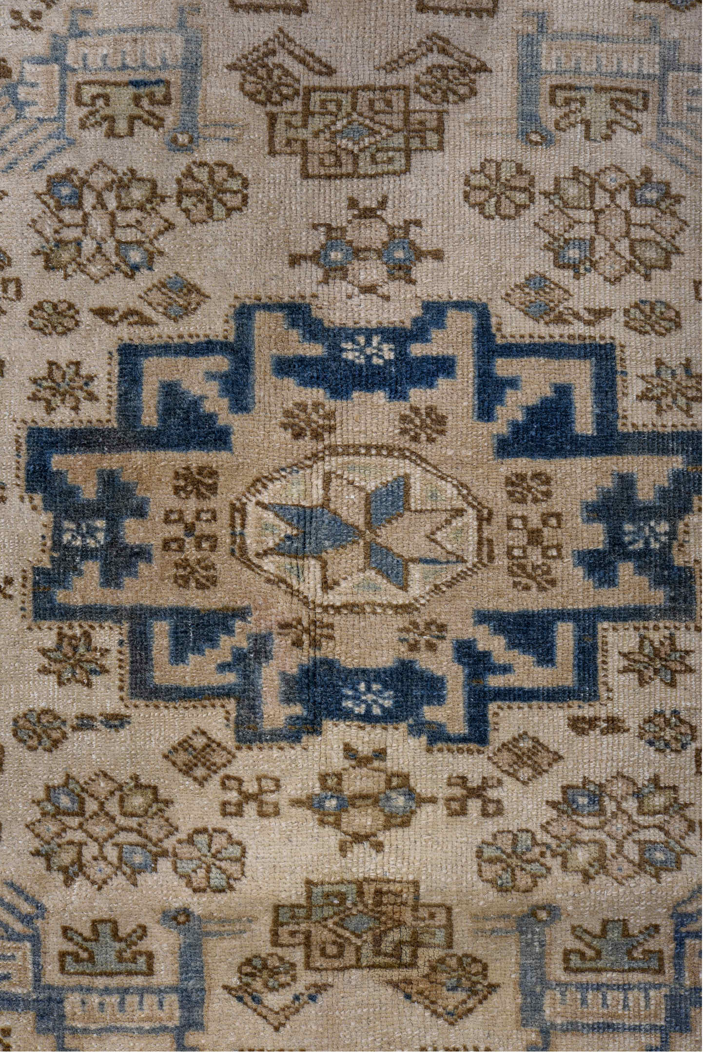 3' x 5' one-of-a-kind handmade vintage Ardebil small size rug. Color palette: arapawa, black, blue, brown, dim gray, fiord