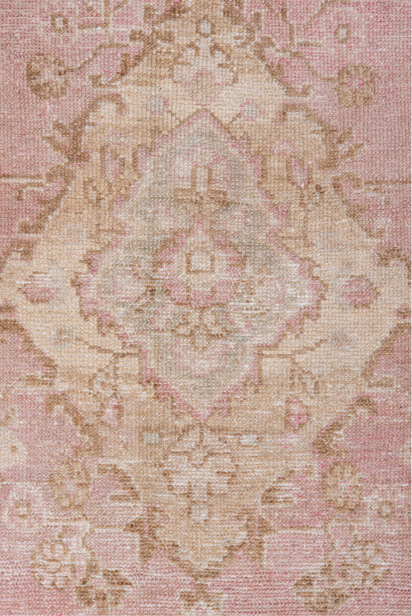 3' x 10' one-of-a-kind handmade vintage Dargazin runner rug. Color palette: brown, gray, light gray, off-white, pink, snow