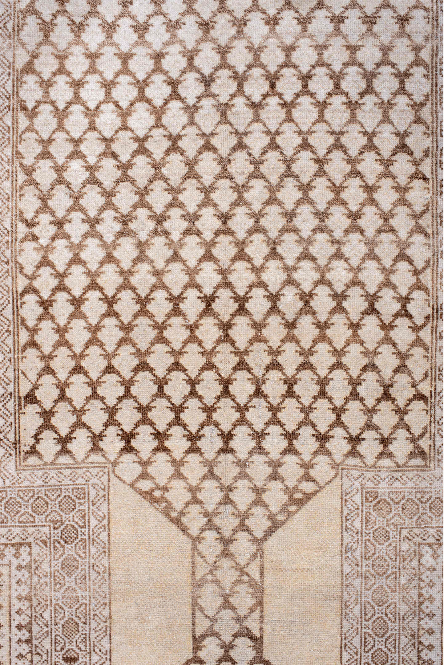 3' x 4' one-of-a-kind handmade vintage Belouch small size rug. Color palette: brown, gray, light gray, linen, off-white