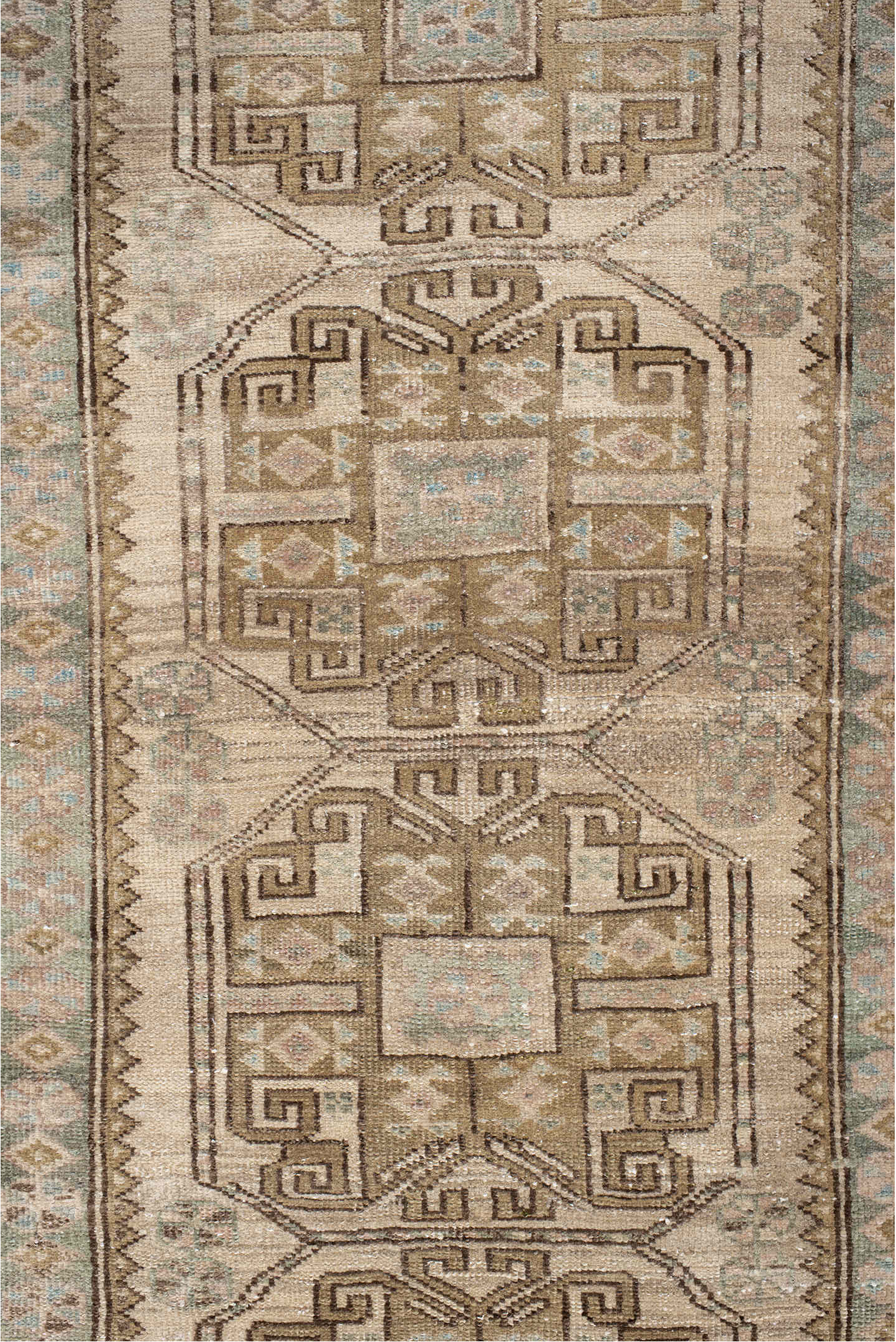 3' x 10' one-of-a-kind handmade vintage Sarab runner rug. Color palette: brown, gainsboro, gray, light gray, off-white, pink