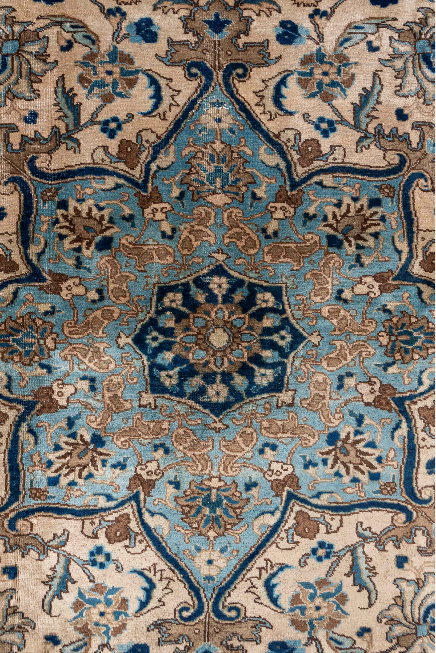6' x 8' one-of-a-kind handmade vintage Tabriz medium size rug. Color palette: arapawa, blue, brown, dark gray, dim gray
