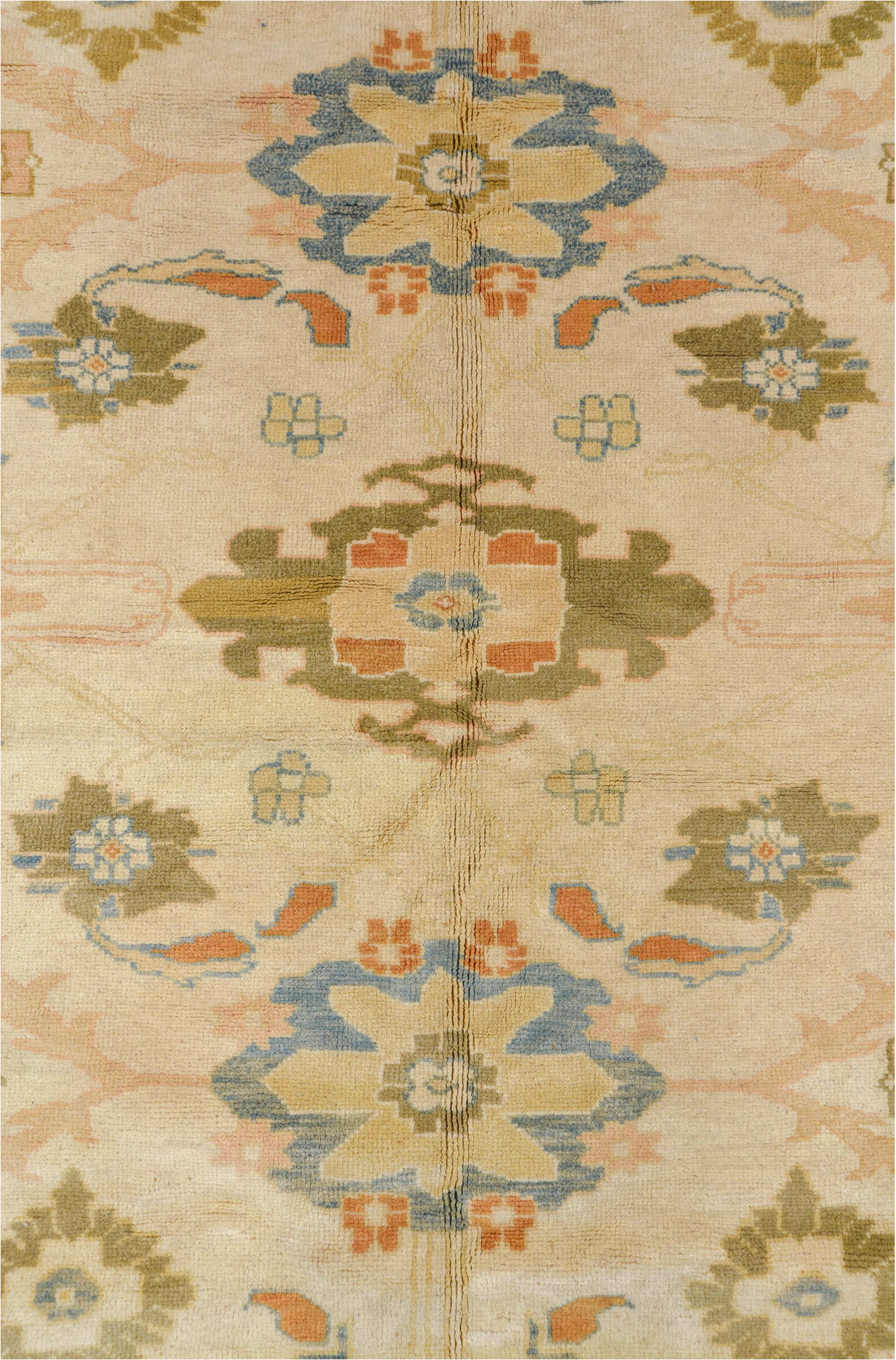12' x 16' one-of-a-kind handmade vintage Sultanabad oversize rug. Color palette: brown, gray, off-white, orange, tan, wheat