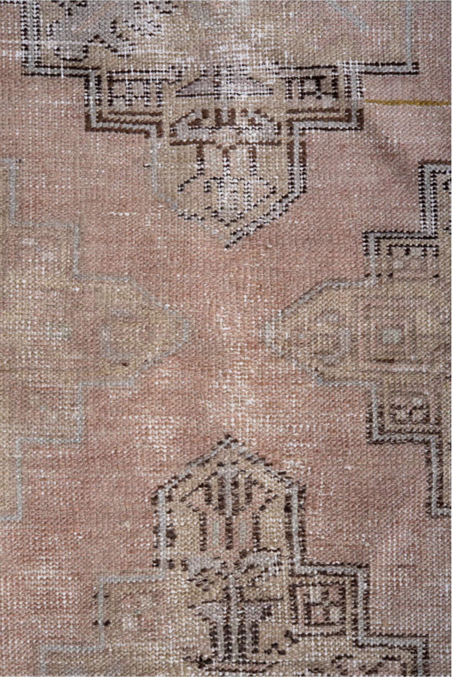 3' x 7' one-of-a-kind handmade vintage Oushak runner rug. Color palette: black, gray, light gray, off-white, pink, silver