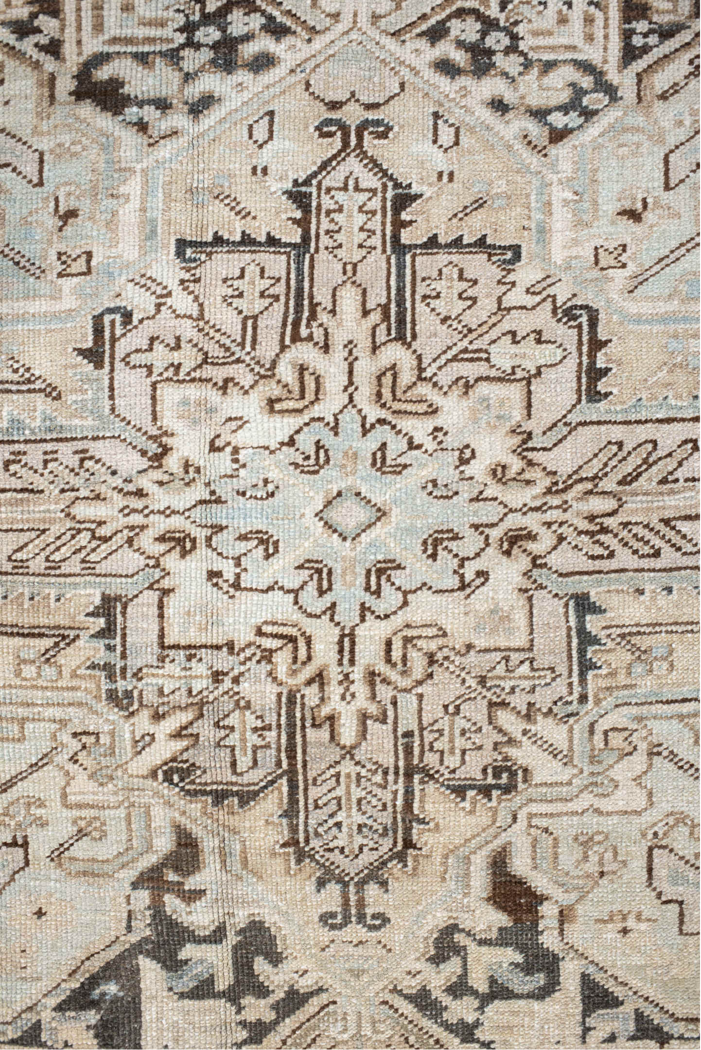 8' x 10' one-of-a-kind handmade vintage Heriz large size rug. Color palette: gray, brown, off-white, black, pink, light gray