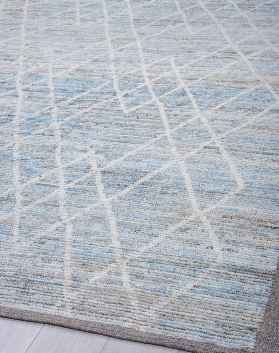 10' x 14' one-of-a-kind handmade vintage Tulu large size rug. Color palette: black, blue, dark gray, dim gray, gainsboro