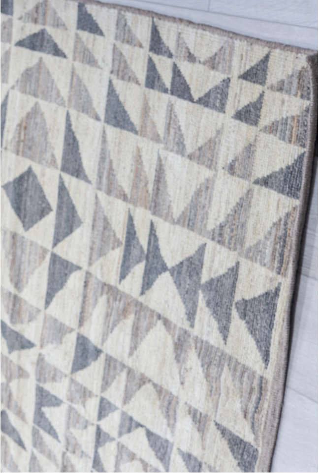 10' x 14' one-of-a-kind handmade vintage Kilim large size rug. Color palette: black, blue, charcoal, dark gray, dim gray