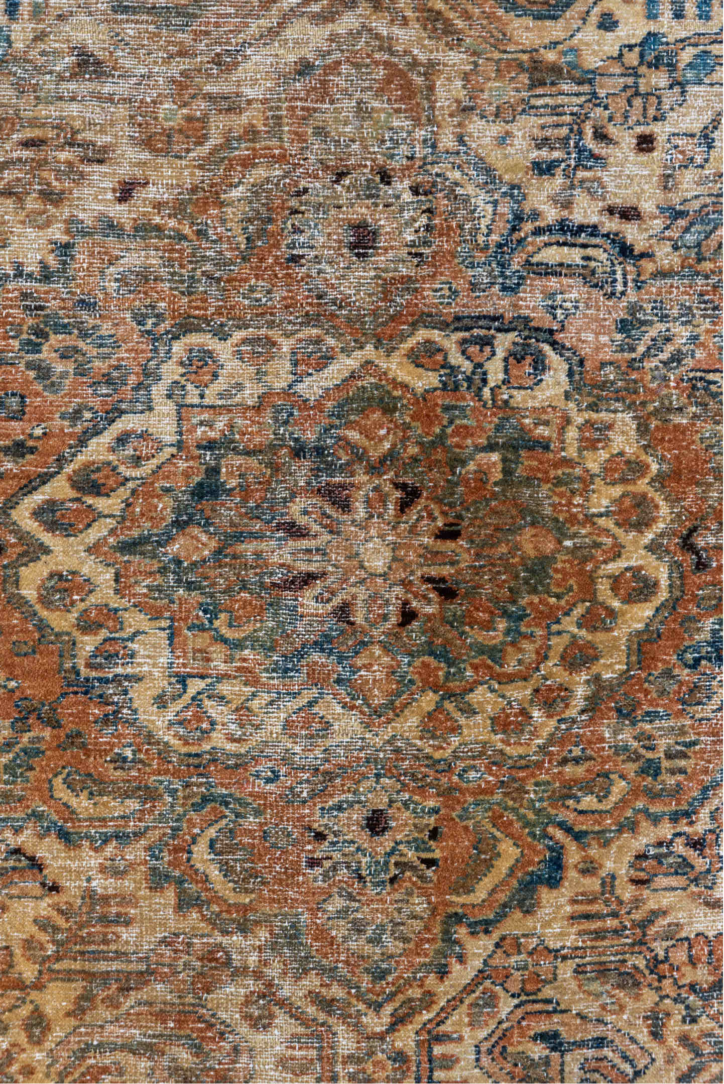 5' x 6' one-of-a-kind handmade vintage Sivas rug. Color palette: black, blue, brown, gray, light gray, off-white, orange