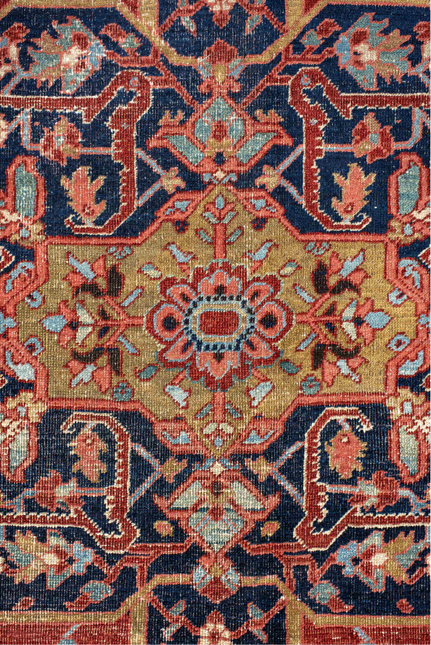 7' x 11' one-of-a-kind handmade vintage Heriz large size rug. Color palette: gray, blue, pink, light gray, brown, black, red