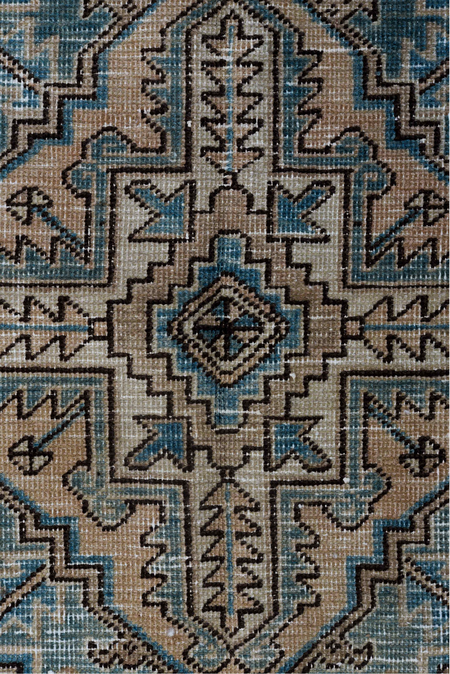 6' x 8' one-of-a-kind handmade vintage Heriz medium size rug. Color palette: black, blue, brown, dark slate gray, gainsboro