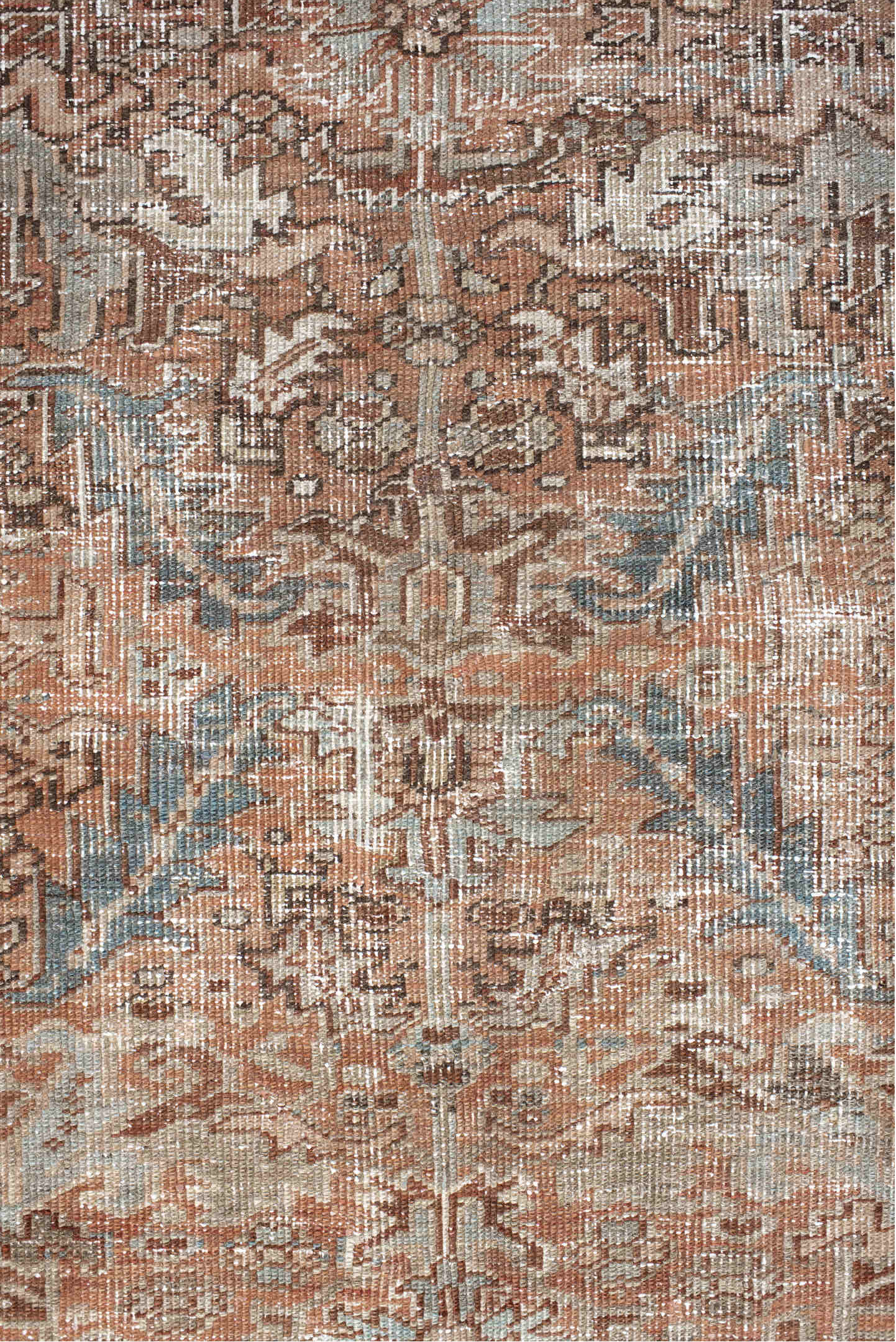 6' x 8' one-of-a-kind handmade vintage Heriz medium size rug. Color palette: brown, gray, light gray, linen, off-white