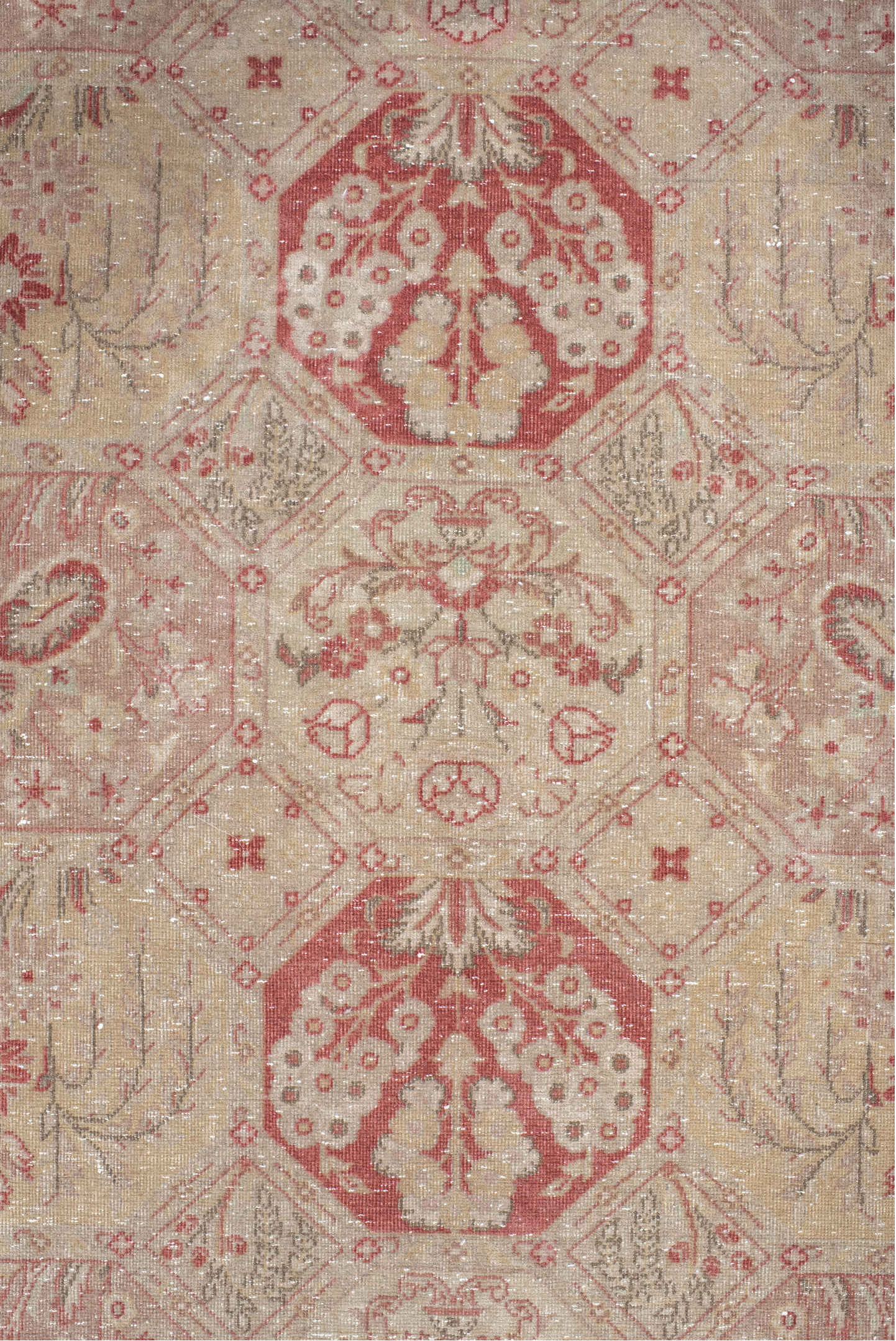 6' x 8' one-of-a-kind handmade vintage Tabriz medium size rug. Color palette: brown, gray, pink, red, off-white, light gray