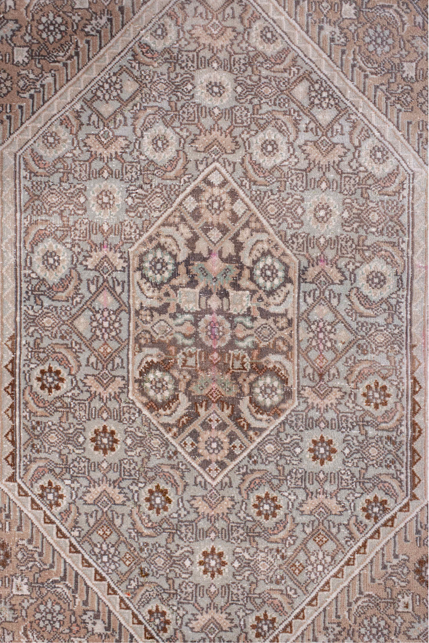 8' x 10' one-of-a-kind handmade vintage Tabriz large size rug. Color palette: gray, light gray, off-white, pink, brown