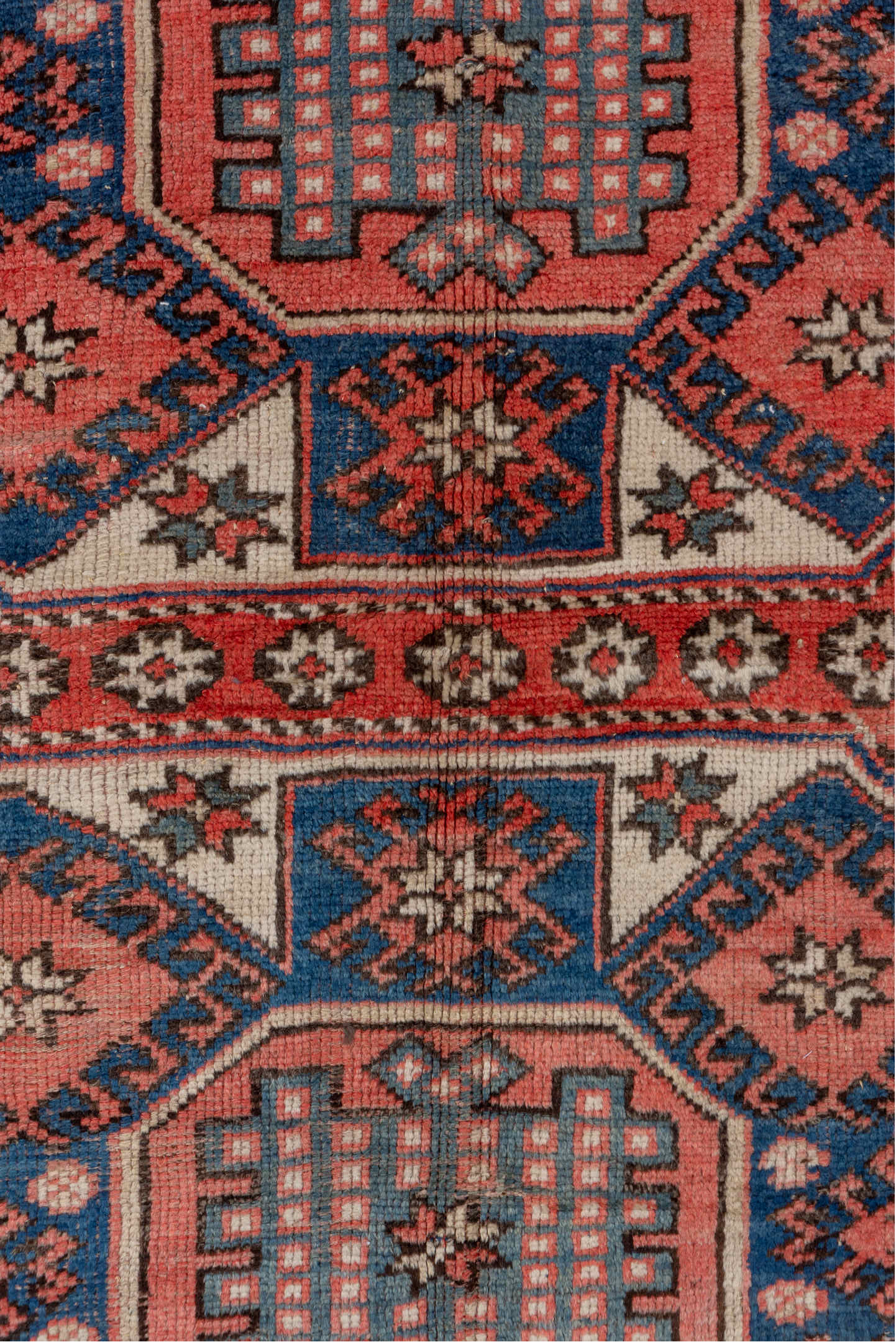 4' x 6' one-of-a-kind handmade vintage Oushak small size rug. Color palette: blue, brown, dim gray, fiord, gray, off-white