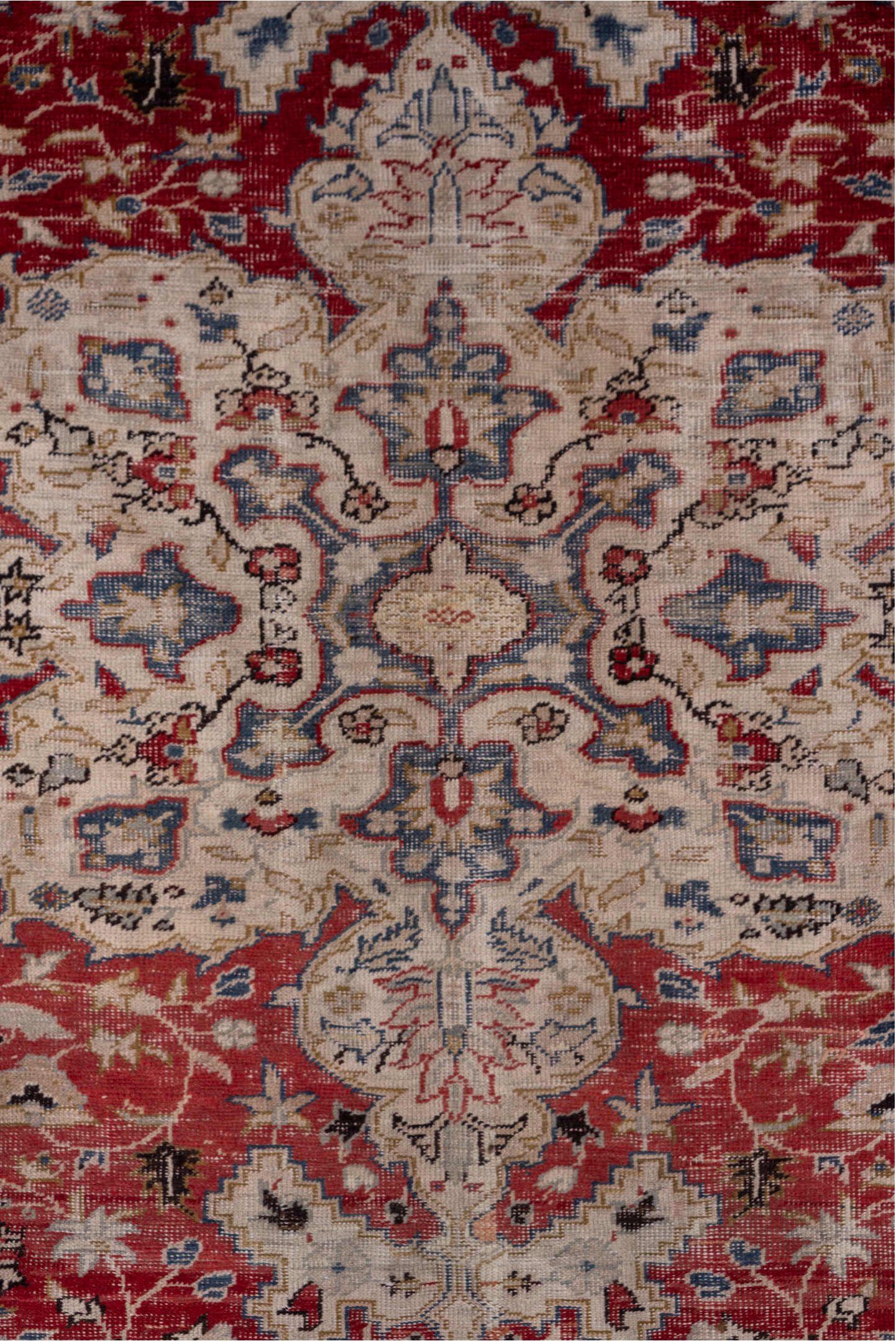 6' x 8' one-of-a-kind handmade vintage Oushak medium size rug. Color palette: black, blue, brown, dim gray, gray, pink, red