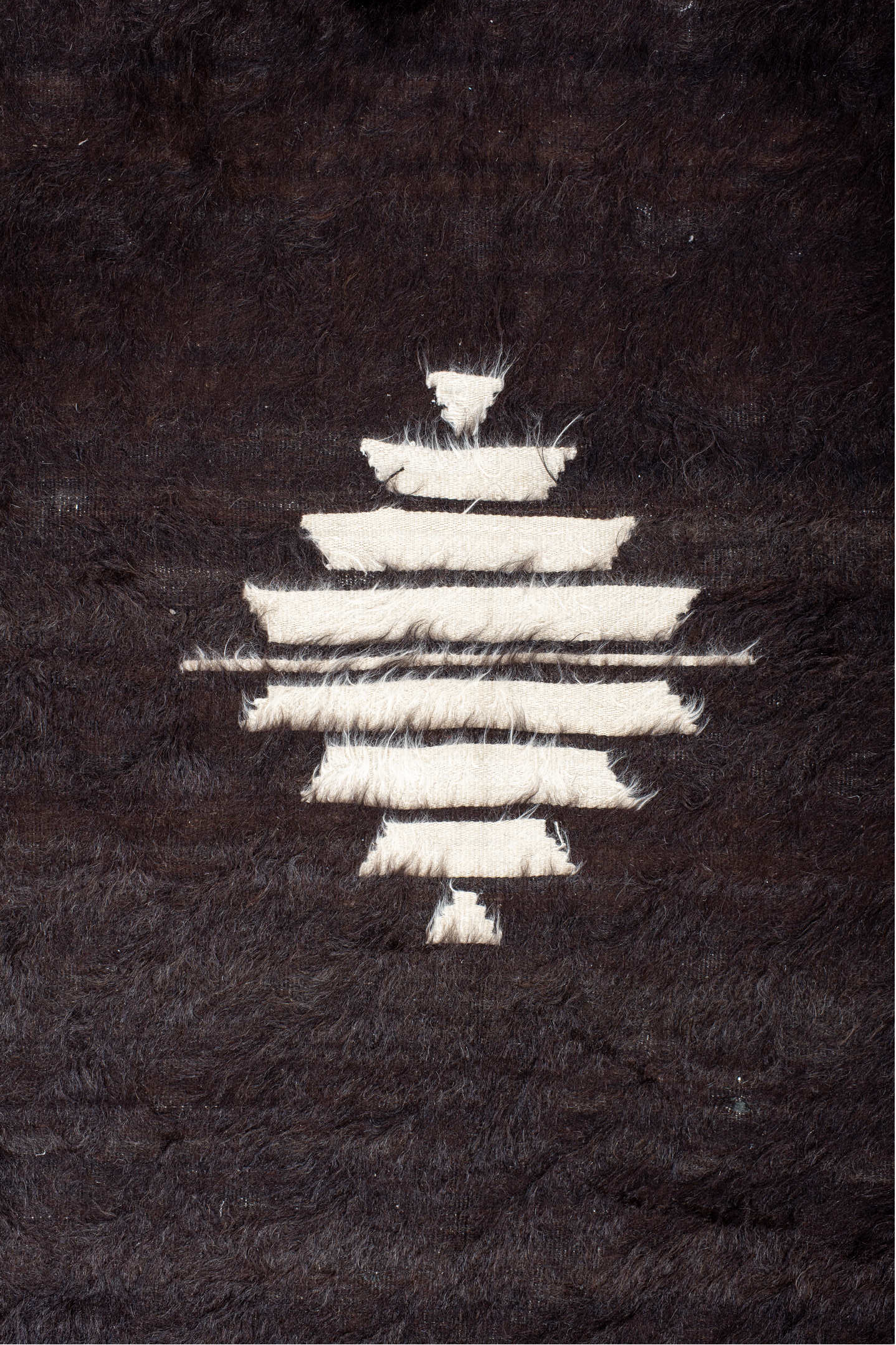 4' x 6' one-of-a-kind handmade vintage Tulu small size rug. Color palette: gray, off-white, brown, black, light gray