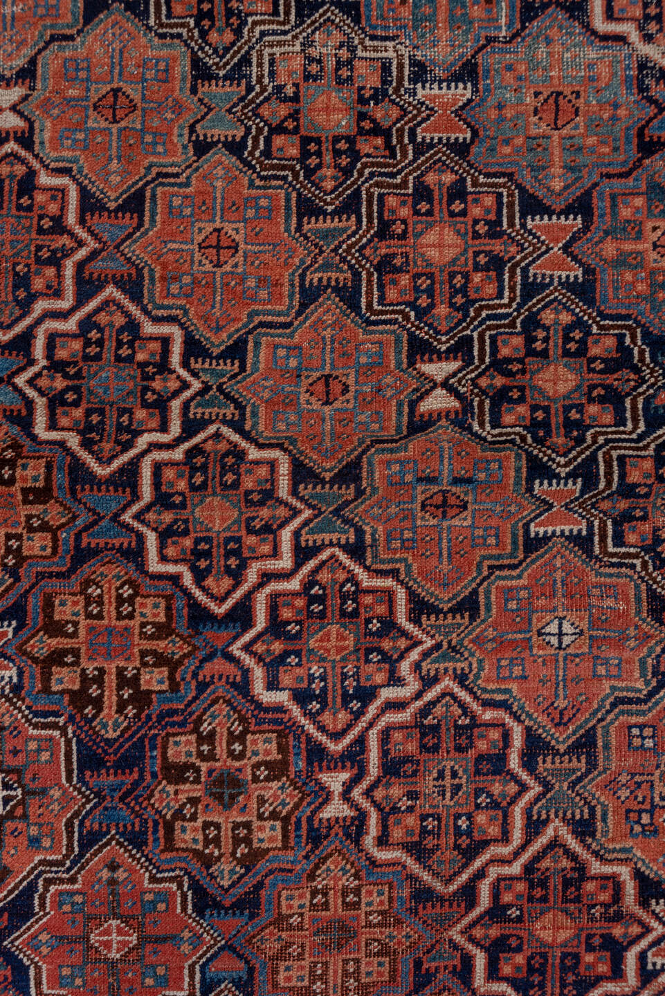 4' x 6' one-of-a-kind handmade vintage Afshar small size rug. Color palette: black, blue, brown, dim gray, gray, pink, red