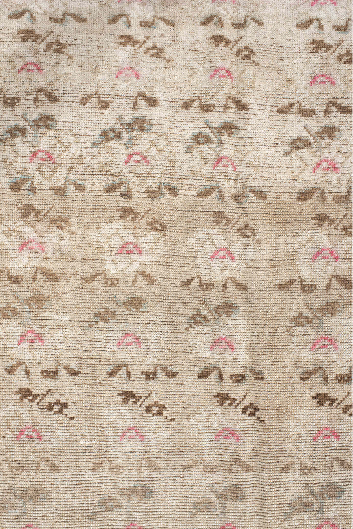 4' x 6' one-of-a-kind handmade vintage Gabbe small size rug. Color palette: red, brown, gray, off-white, pink, light gray