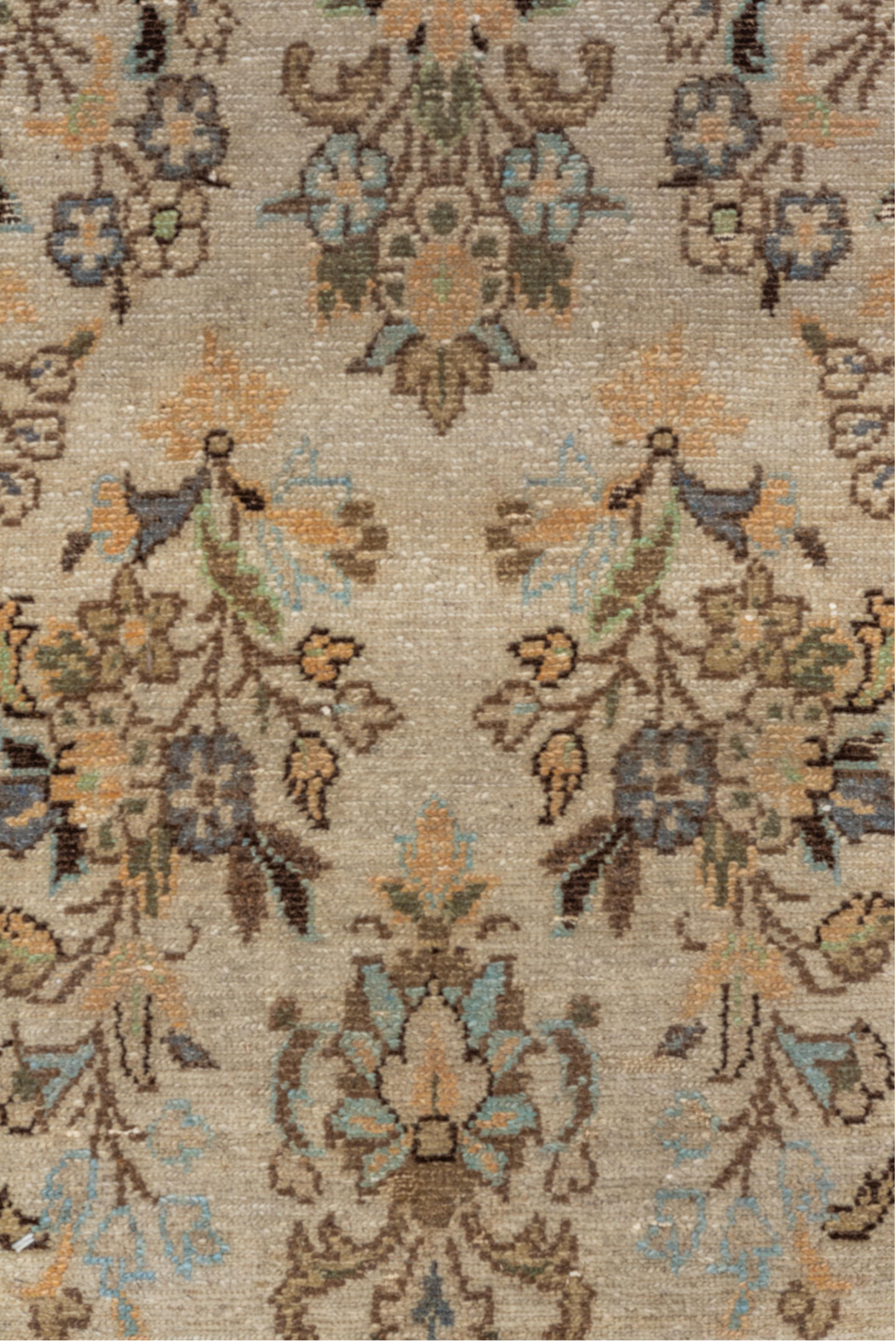 2' x 25' one-of-a-kind handmade vintage Lilian runner rug. Color palette: brown, gray, light gray, off-white, snow, white