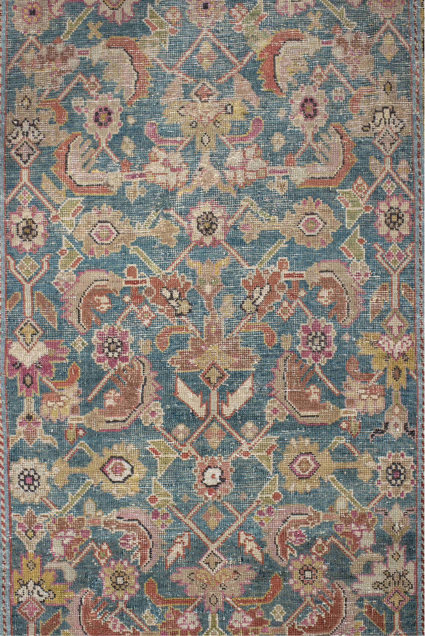 3' x 16' one-of-a-kind handmade vintage Karabagh runner rug. Color palette: brown, gray, off-white, light gray, pink, white