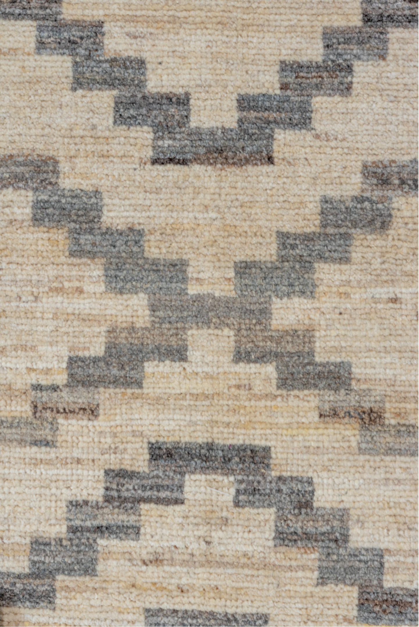 8' x 9' one-of-a-kind handmade vintage Afghan rug. Color palette: brown, dark gray, dim gray, gray, light gray, linen