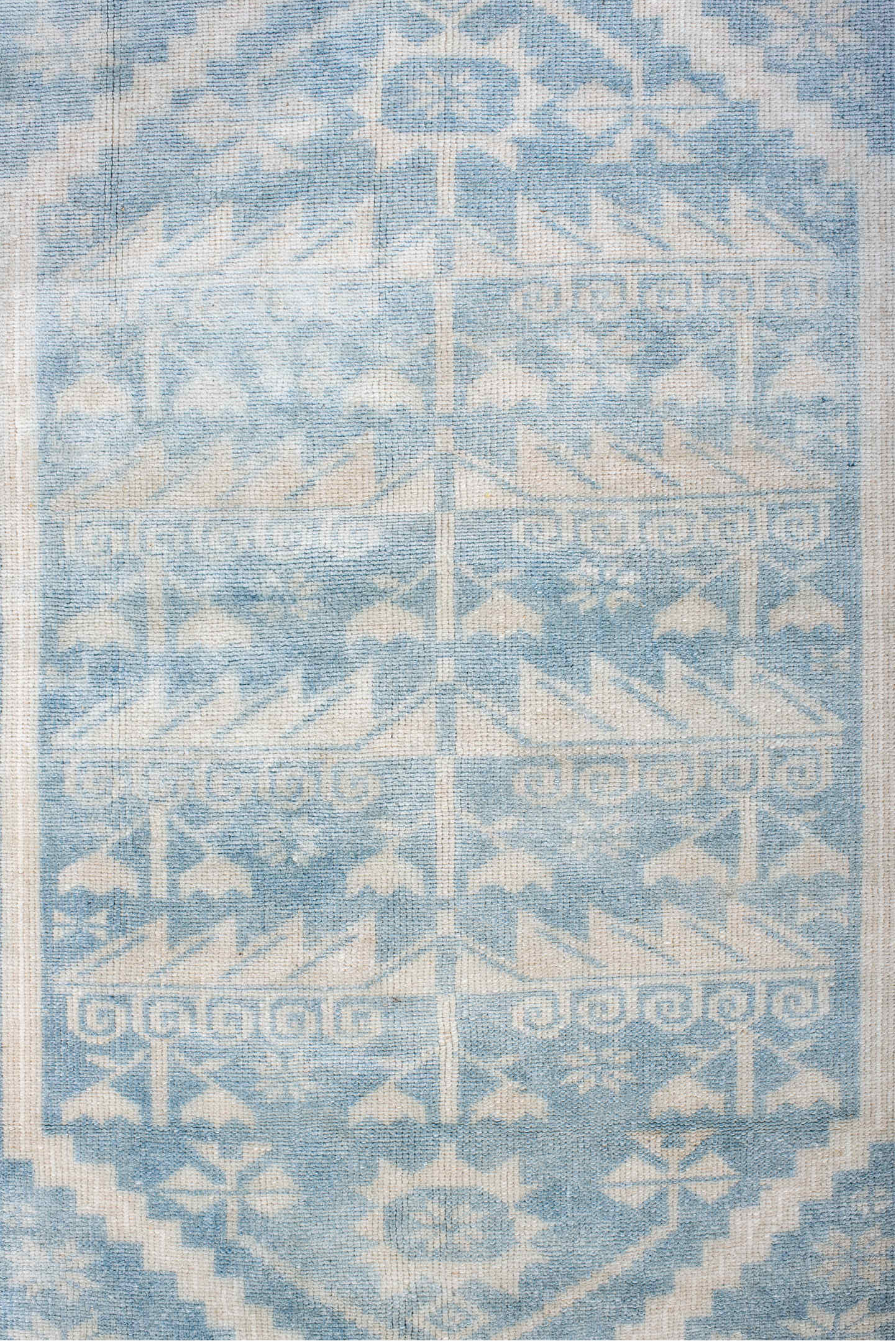 3' x 6' one-of-a-kind handmade vintage Anatol small size rug. Color palette: dark gray, gainsboro, gray, light blue